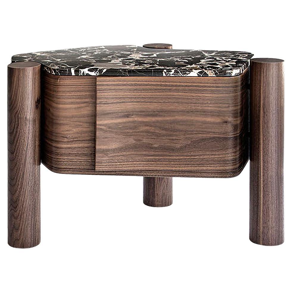 Contemporary Marble & Wood Side Table, Villa Bed Pedestal by Adam Court for Okha For Sale