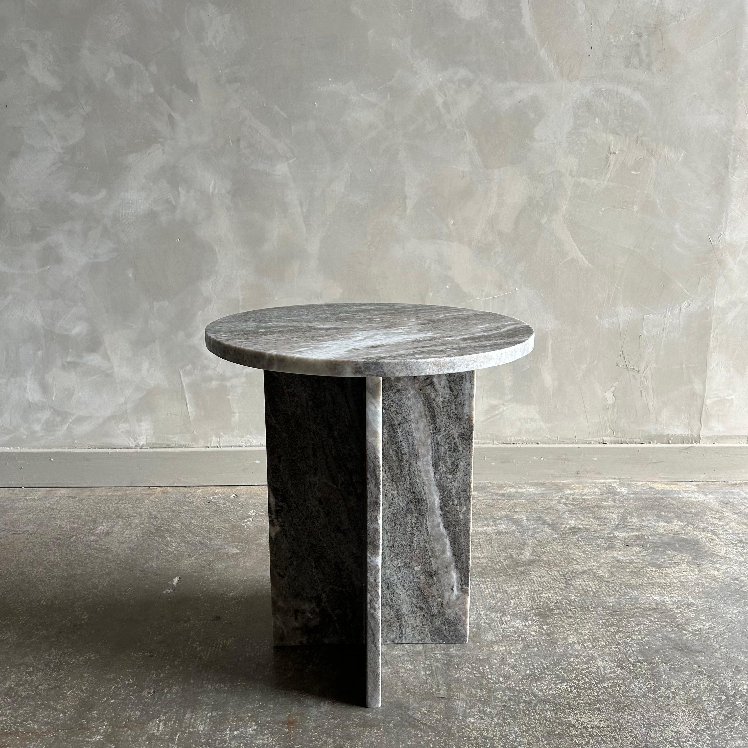 Marble accent table with X style base.
Colors: Gray, Brown, Cream, Green, Rust
Size: 18”rd. X 20”h
1 piece 
Care: Wipe spills with a damp cloth, dust regularly.