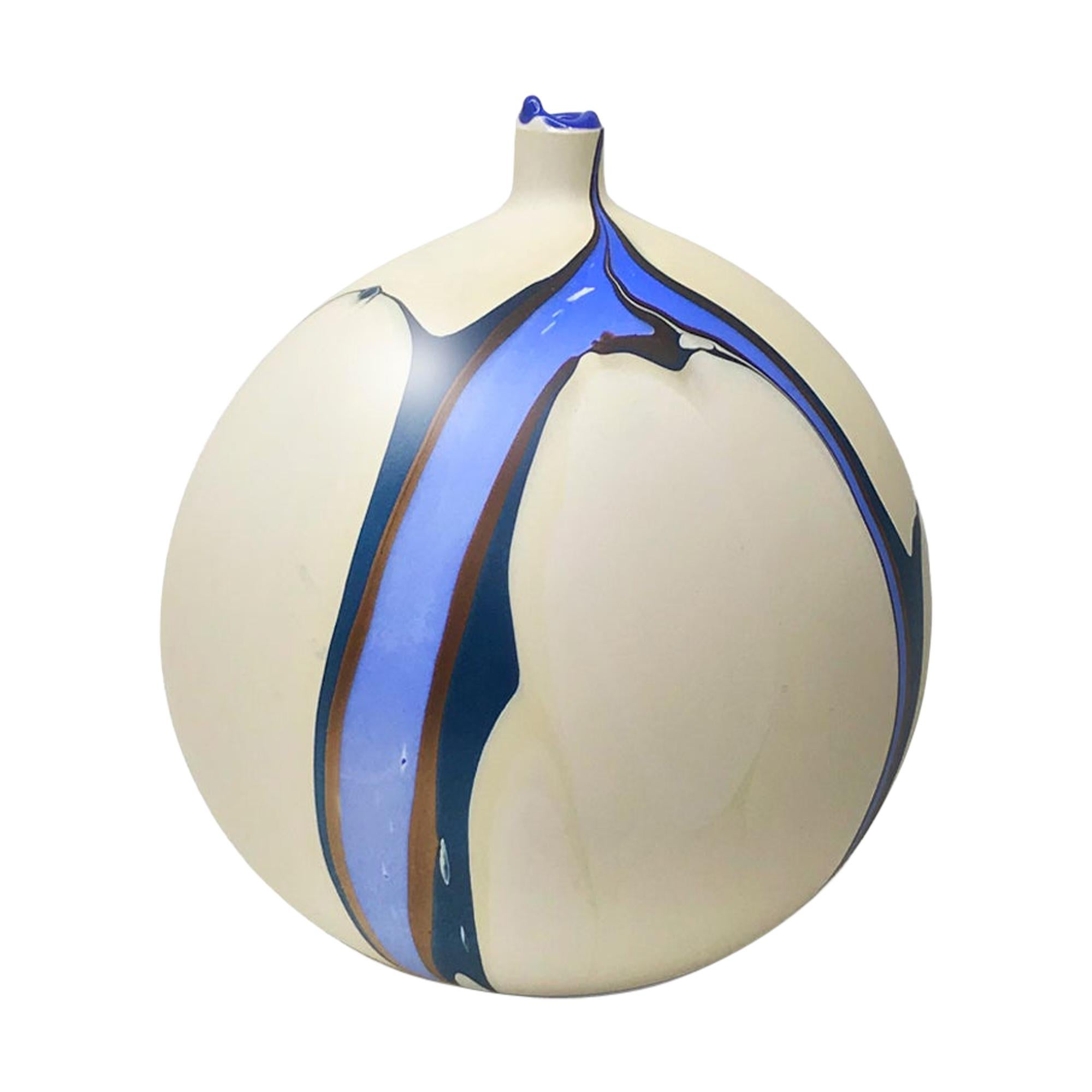 Contemporary Marbled Dione Bud Vase in Cream, Blue and Brown by Elyse Graham