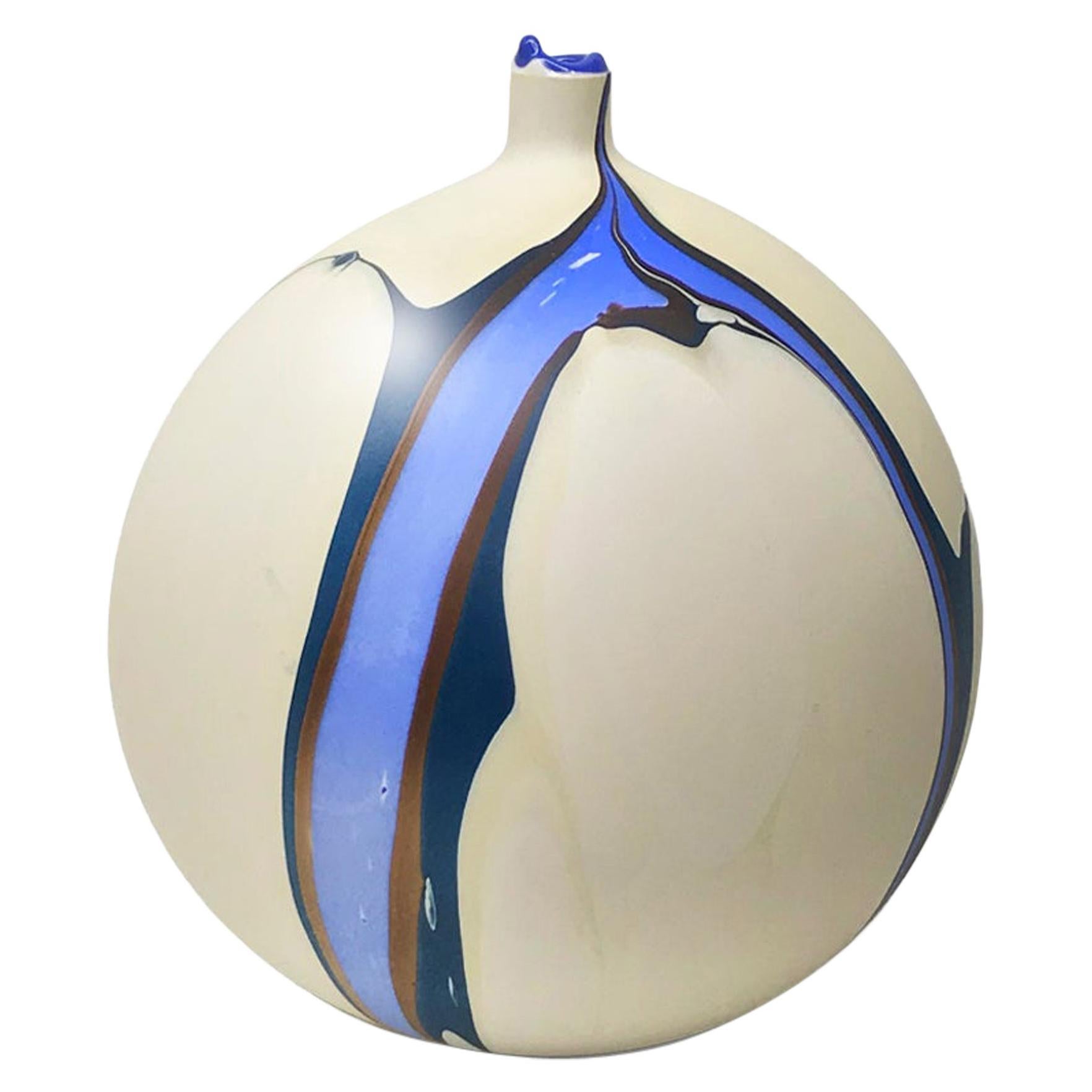 Contemporary Marbled Dione Bud Vase in Cream, Blue and Brown by Elyse Graham
