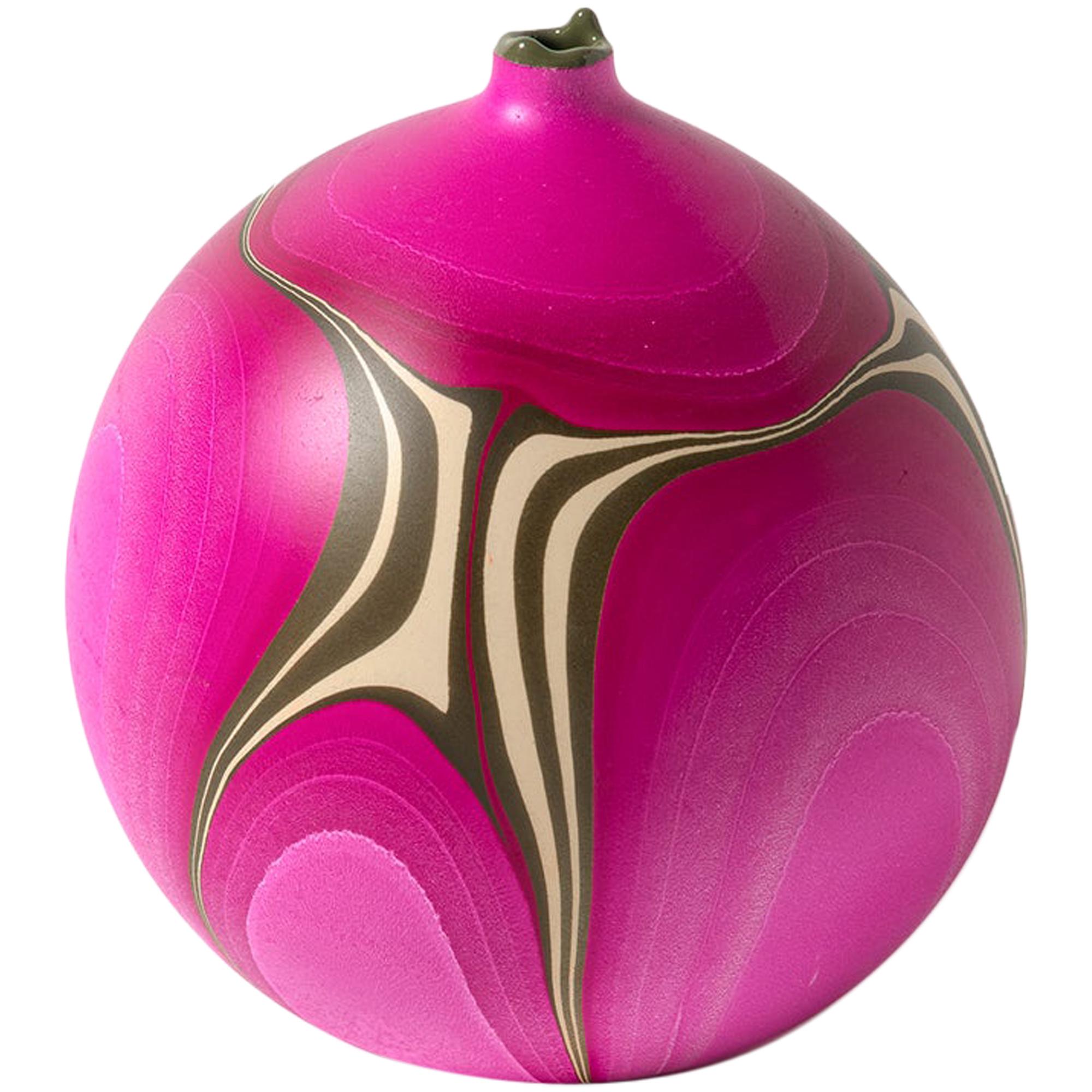 Contemporary Marbled Rio Grande Vase in Fuchsia by Elyse Graham