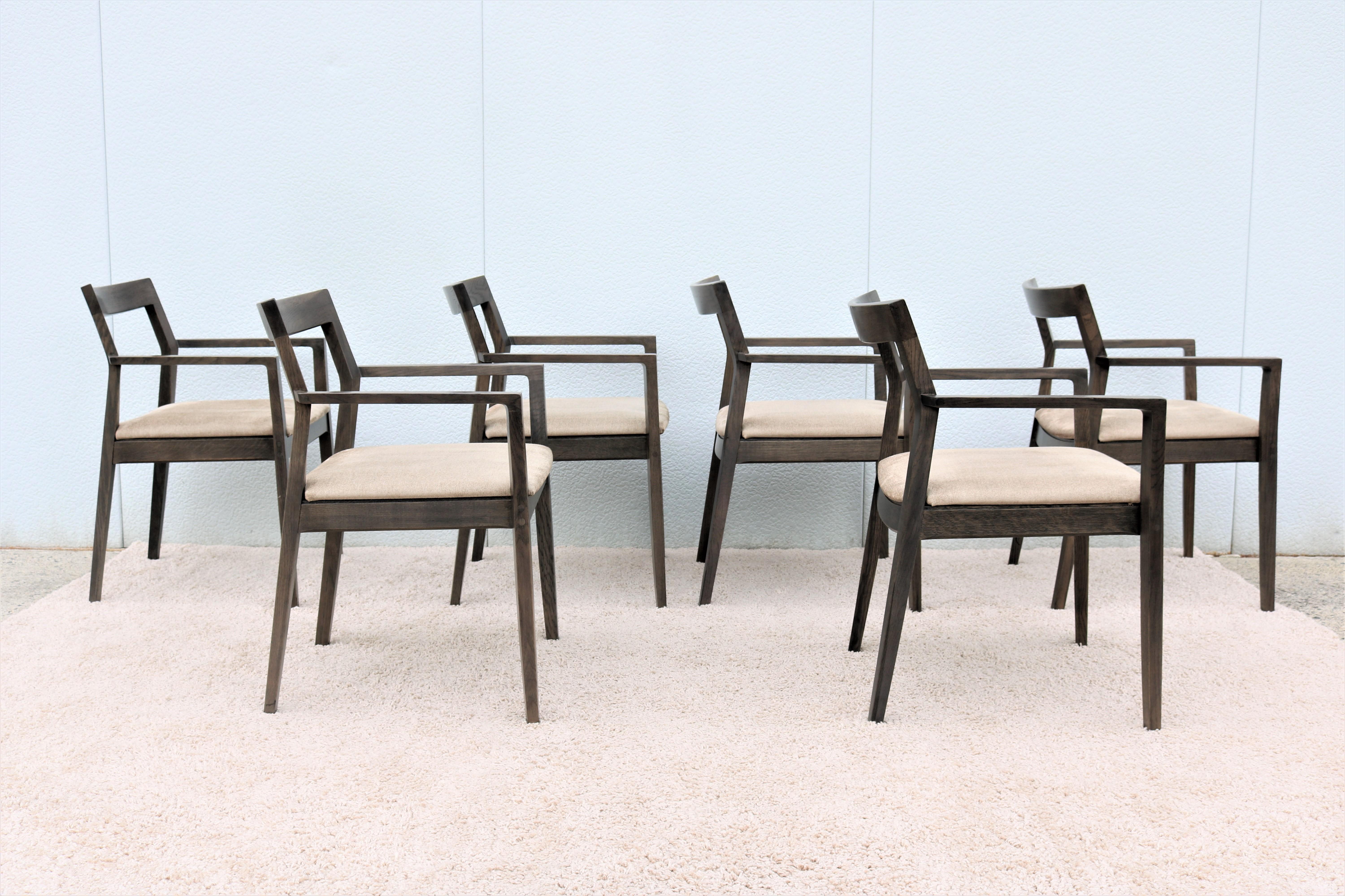 Contemporary Marc Krusin for Knoll Krusin Wood Side Dining Armchair, Set of 6 For Sale 3