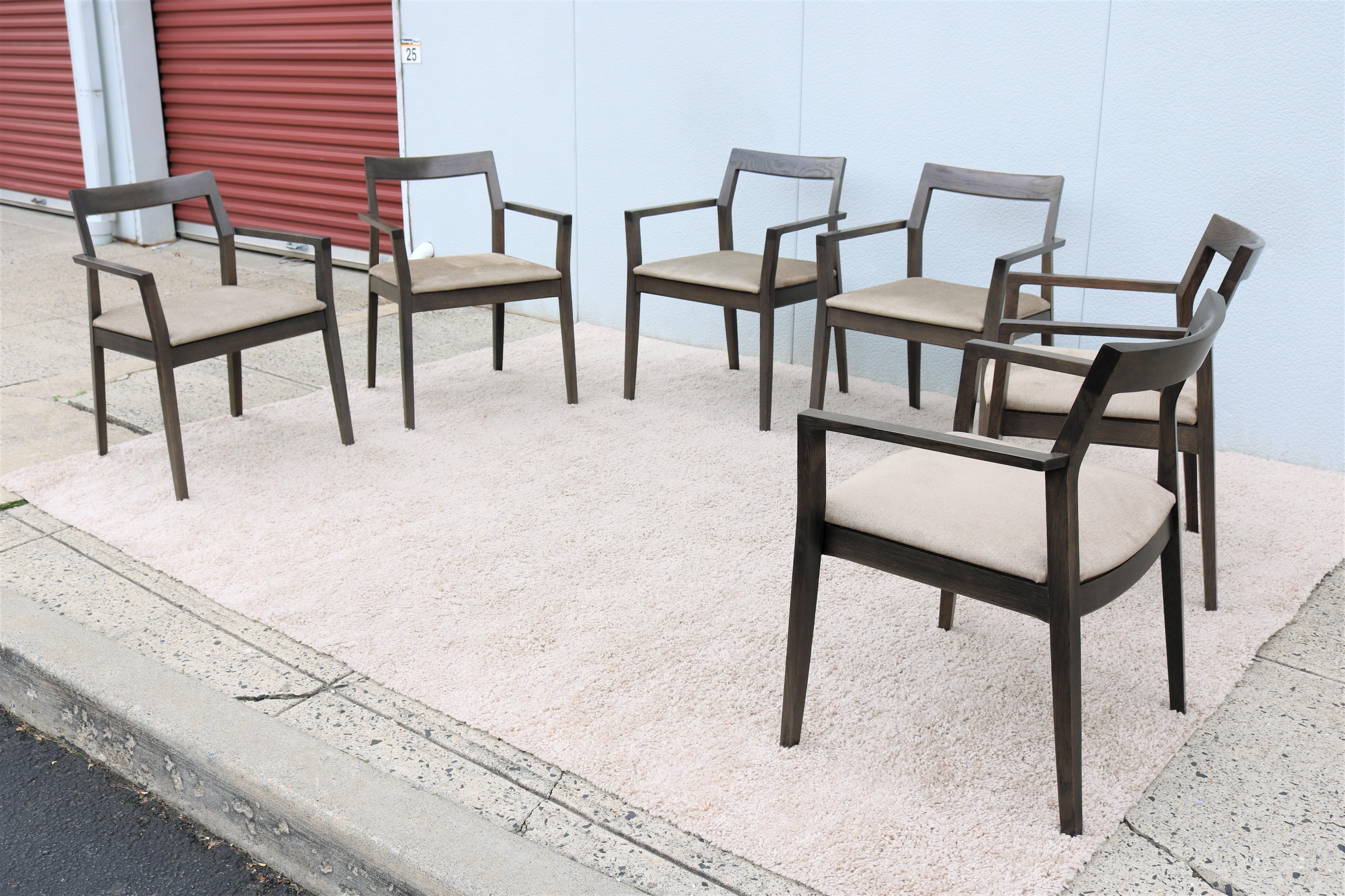 Cerused Contemporary Marc Krusin for Knoll Krusin Wood Side Dining Armchair, Set of 6 For Sale