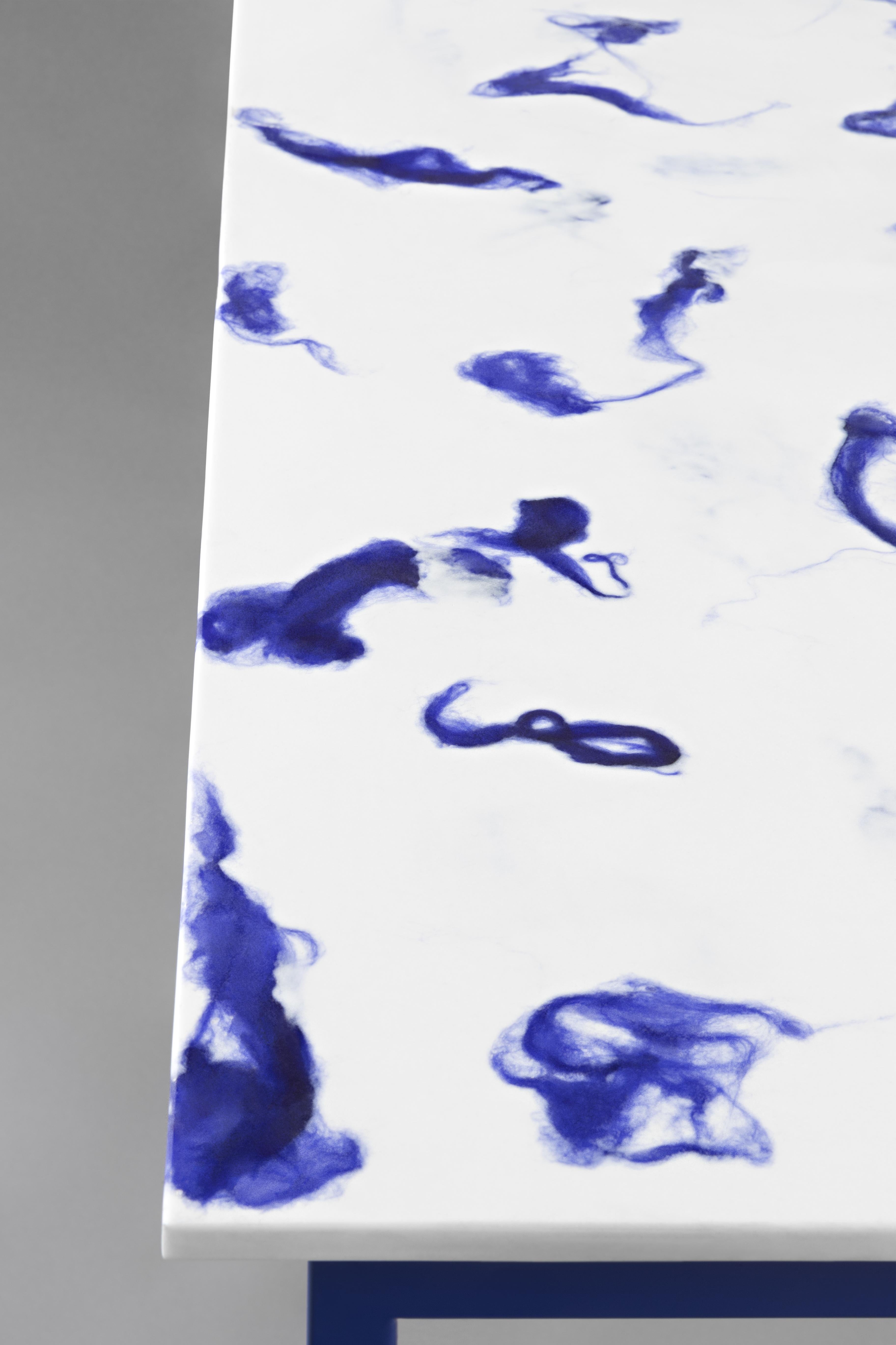 Italian Contemporary Marco Guazzini Bench Carrara Marble Wool Effect Blue White For Sale