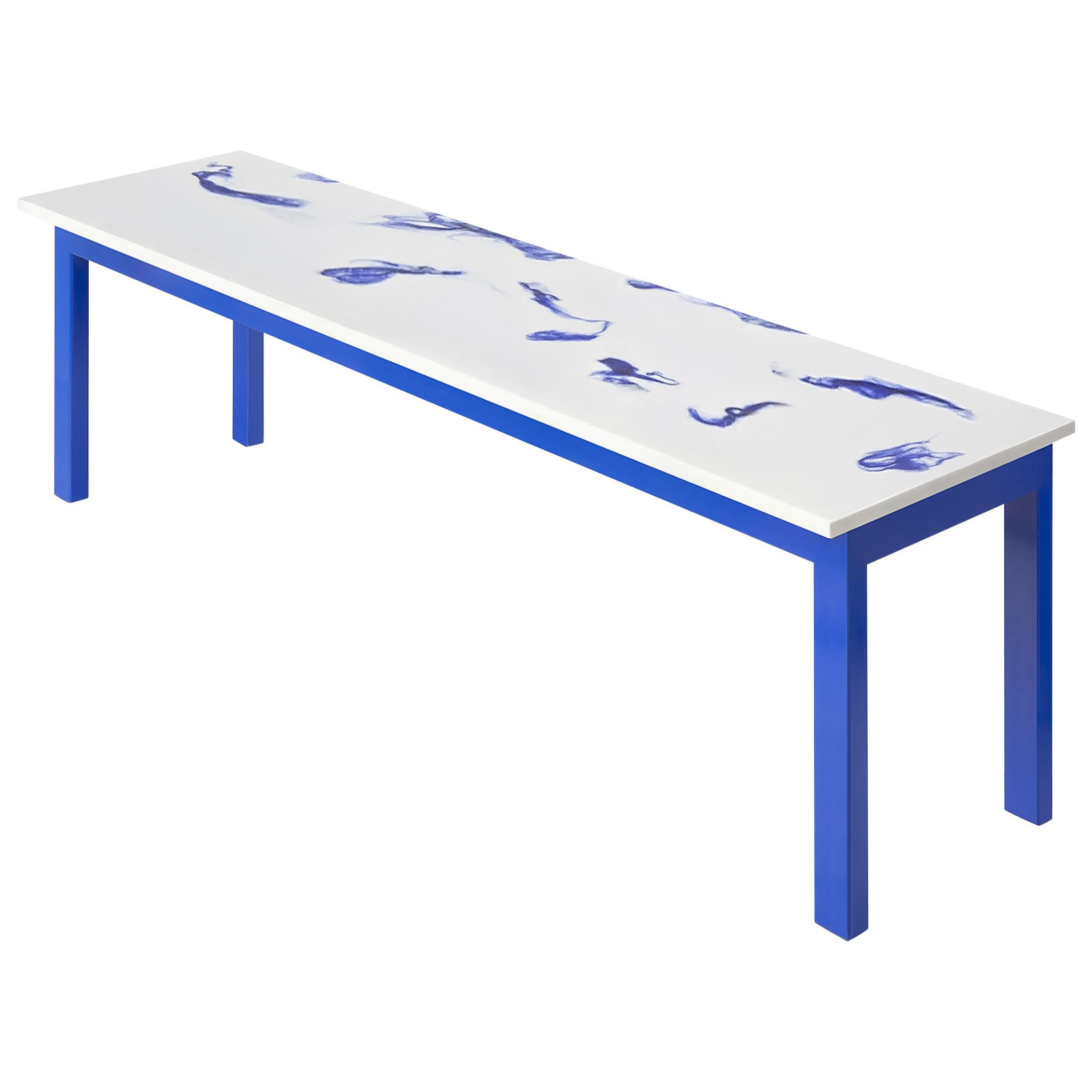 Contemporary Marco Guazzini Bench Carrara Marble Wool Effect Blue White For Sale