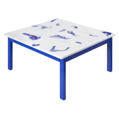 Contemporary Marco Guazzini Coffee Table Carrara Marble Wool Effect Blue White