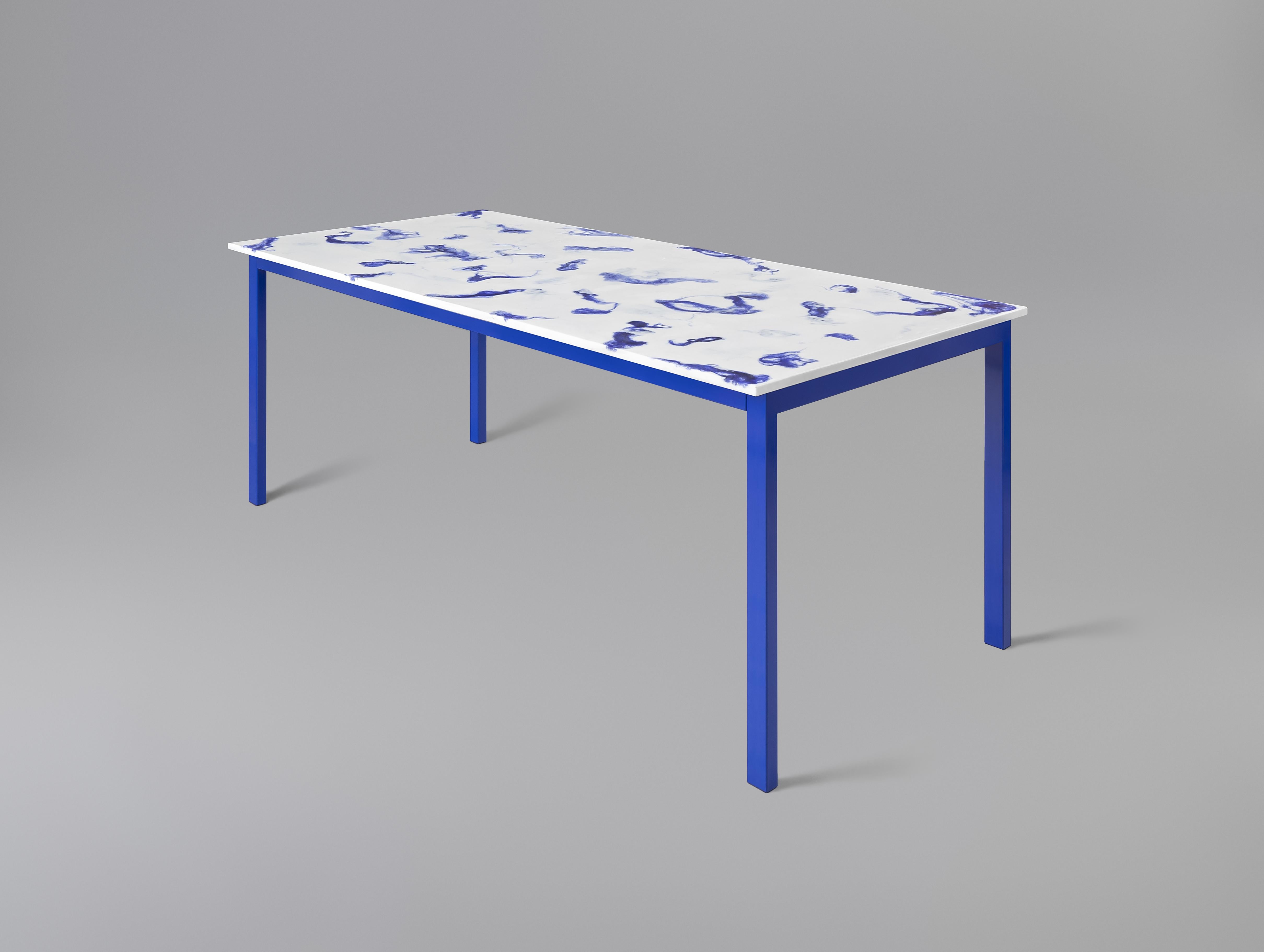 Bauhaus Contemporary Marco Guazzini Dining Table Carrara Marble Wool Effect Blue White For Sale