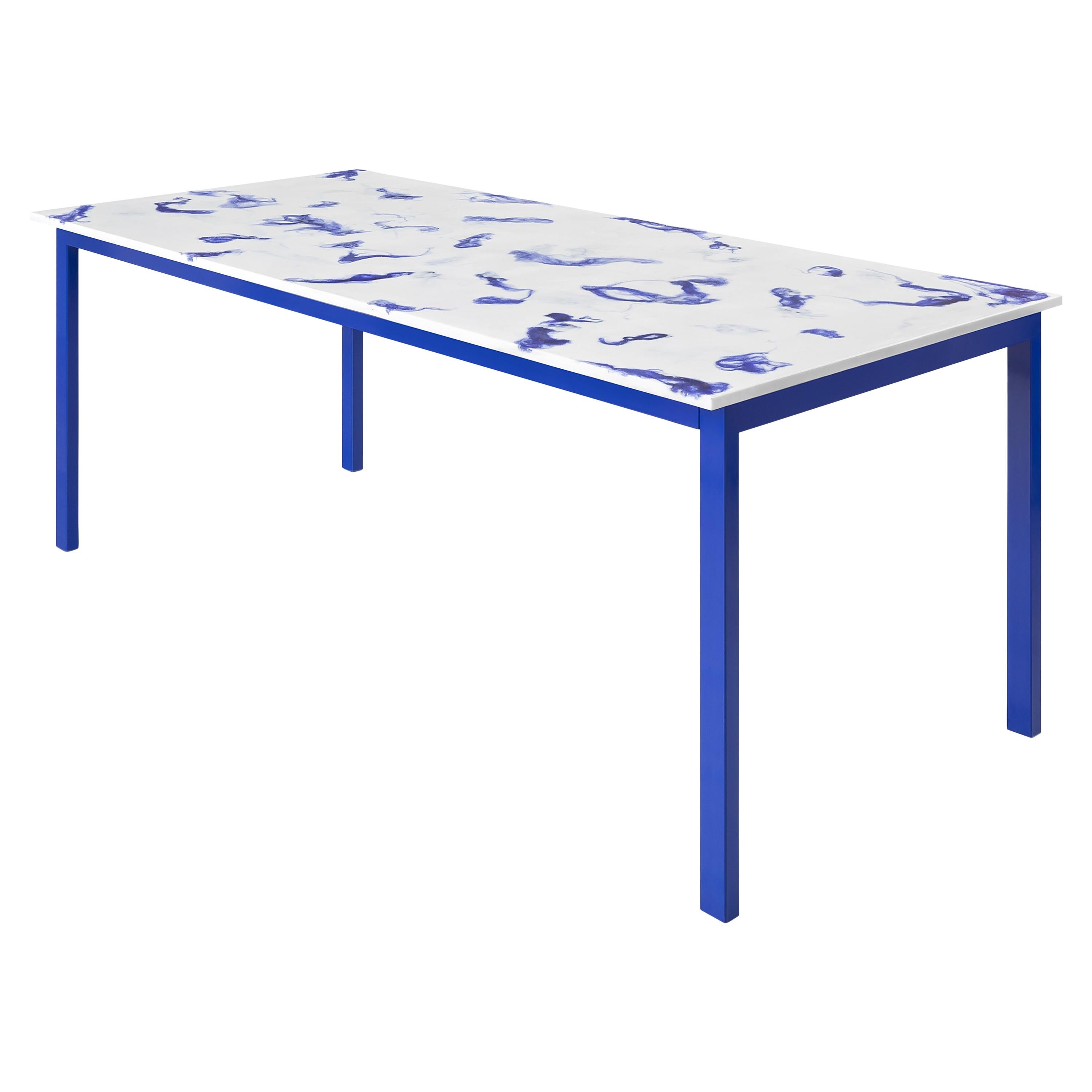 Contemporary Marco Guazzini Dining Table Carrara Marble Wool Effect Blue White For Sale