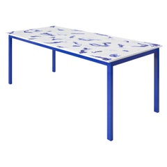 Table de salle à manger contemporaine Marco Guazzini MarCo Effet Laine Bleu Blanc