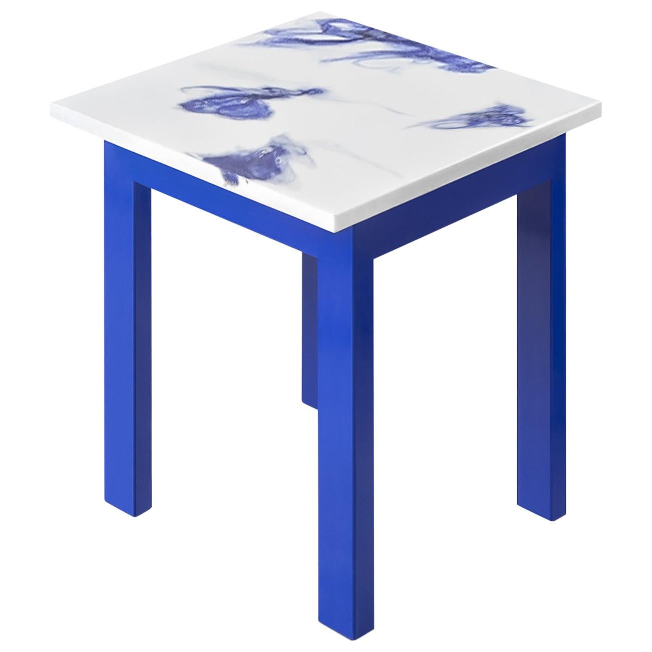 Contemporary Marco Guazzini Stool Carrara Marble Wool Effect Blue White For Sale