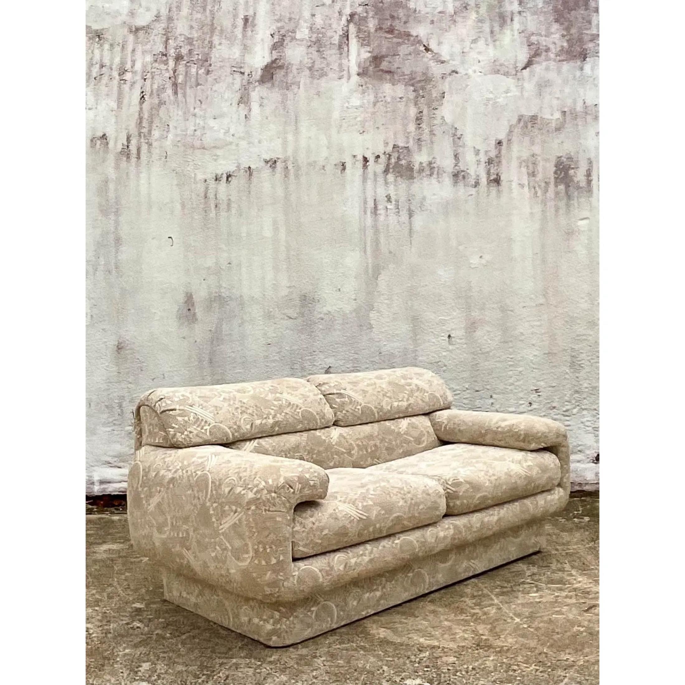 Fabric Contemporary Marge Carson Jacquard Gondola Sofa For Sale