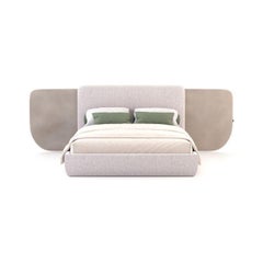 Cama Margem Contemporánea de Piel Natural y Microfibra Beige