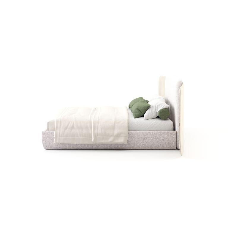 Hand-Crafted Contemporary Margem Bed made with Natural Leather and Beige Microfiber For Sale