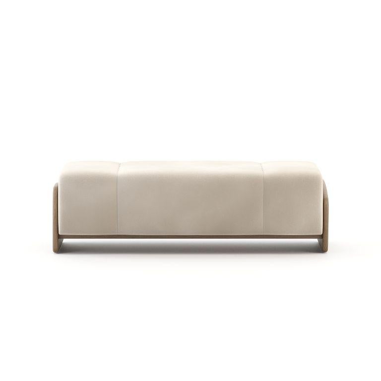 Modern Contemporary Margem Bench made with Soft Fabric and Natural Oak Mate For Sale