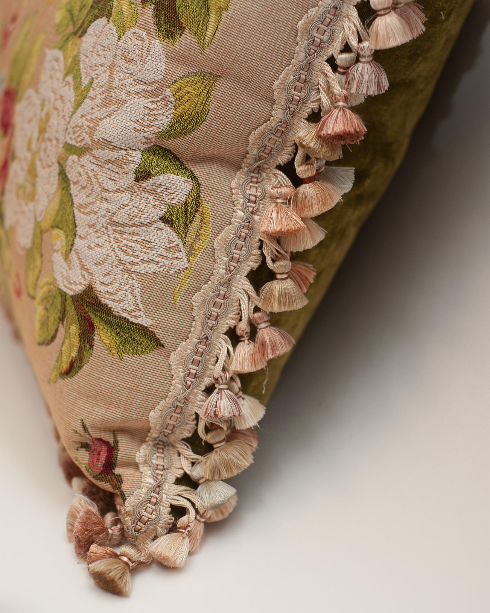 Canadian Contemporary Marie Antoinette Tapestry Pillow Back in Green Velvet