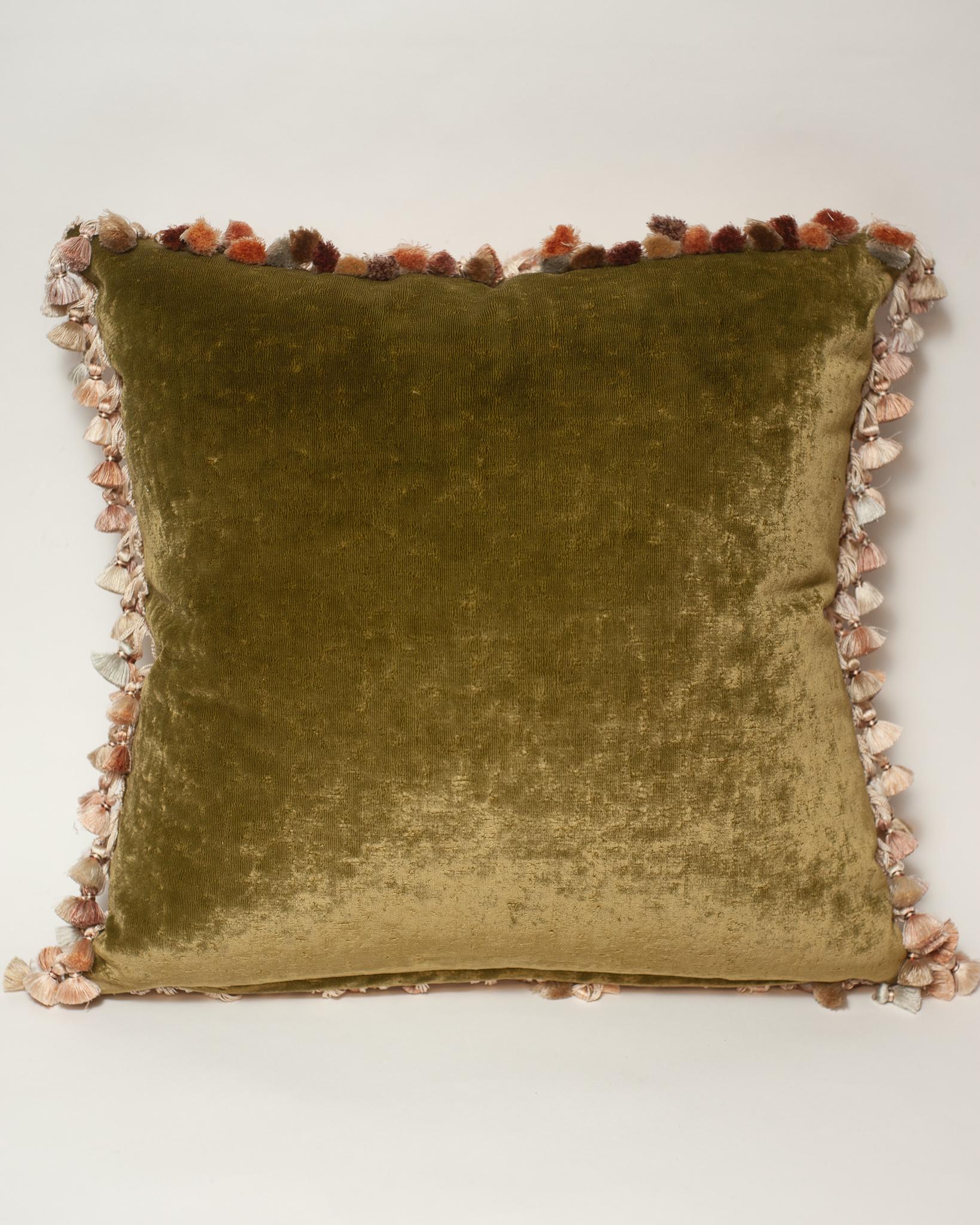 Contemporary Marie Antoinette Tapestry Pillow Back in Green Velvet In New Condition In Toronto, ON