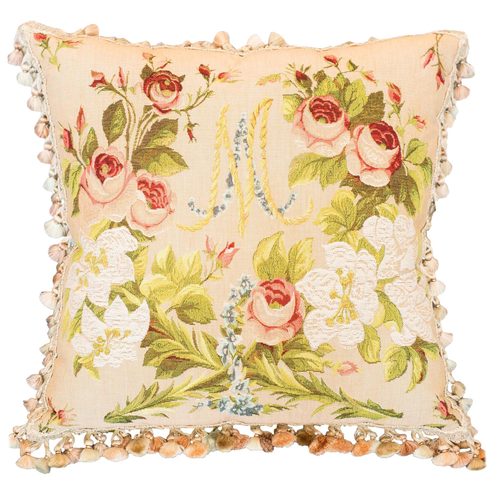Contemporary Marie Antoinette Tapestry Pillow Back in Green Velvet