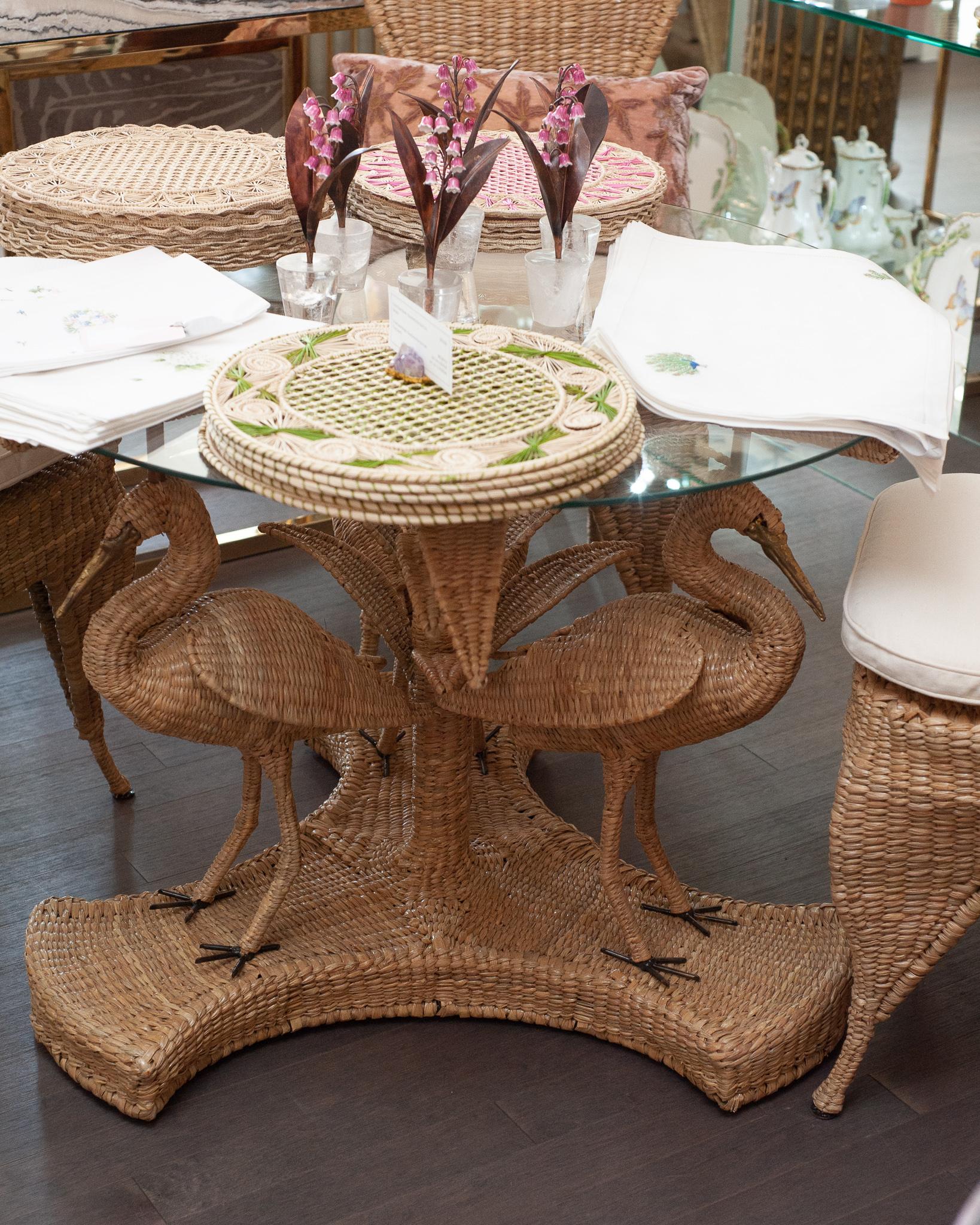 Mexican Contemporary Mario Lopez Torres Large Woven Rattan Crane Table