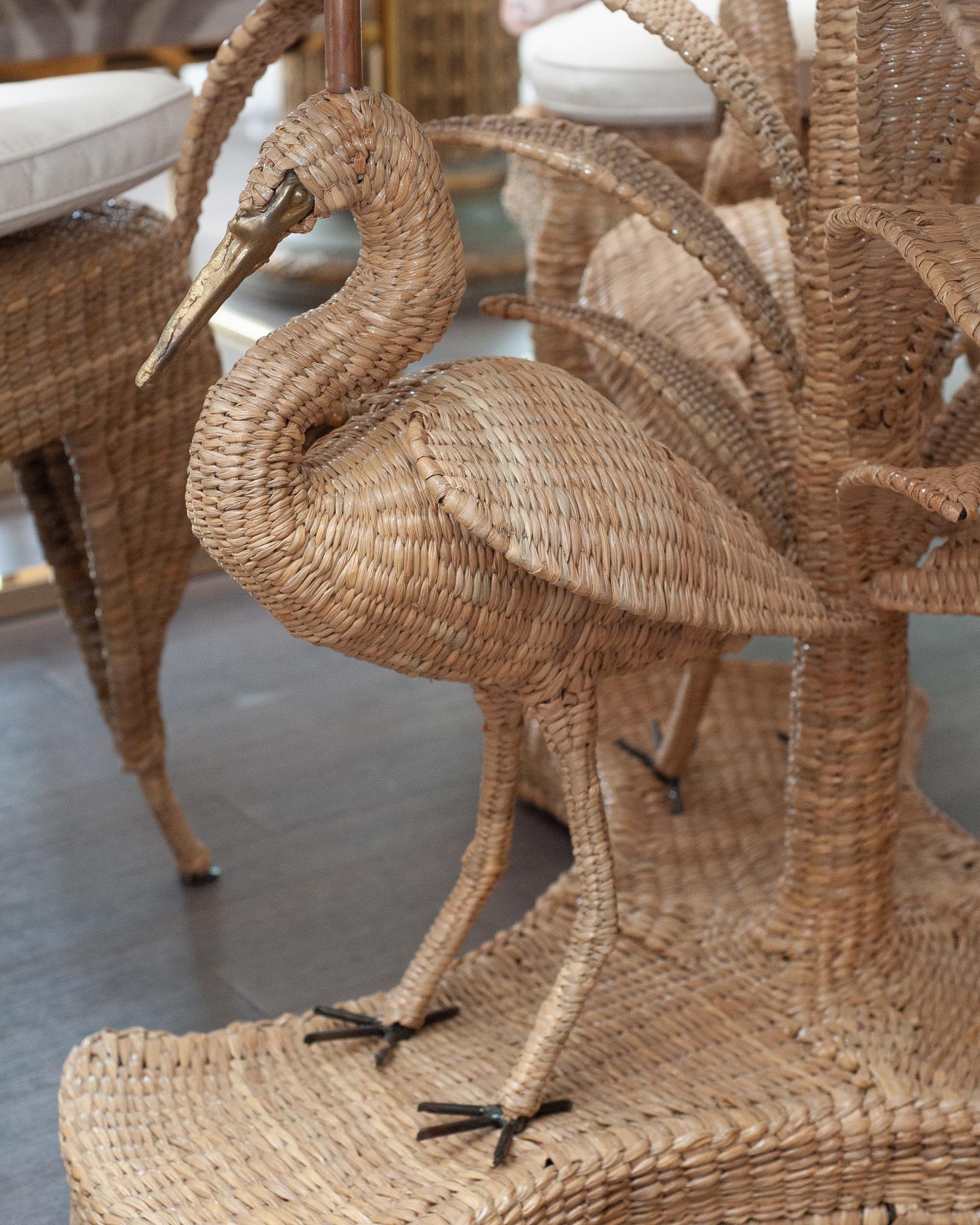 Hand-Woven Contemporary Mario Lopez Torres Large Woven Rattan Crane Table