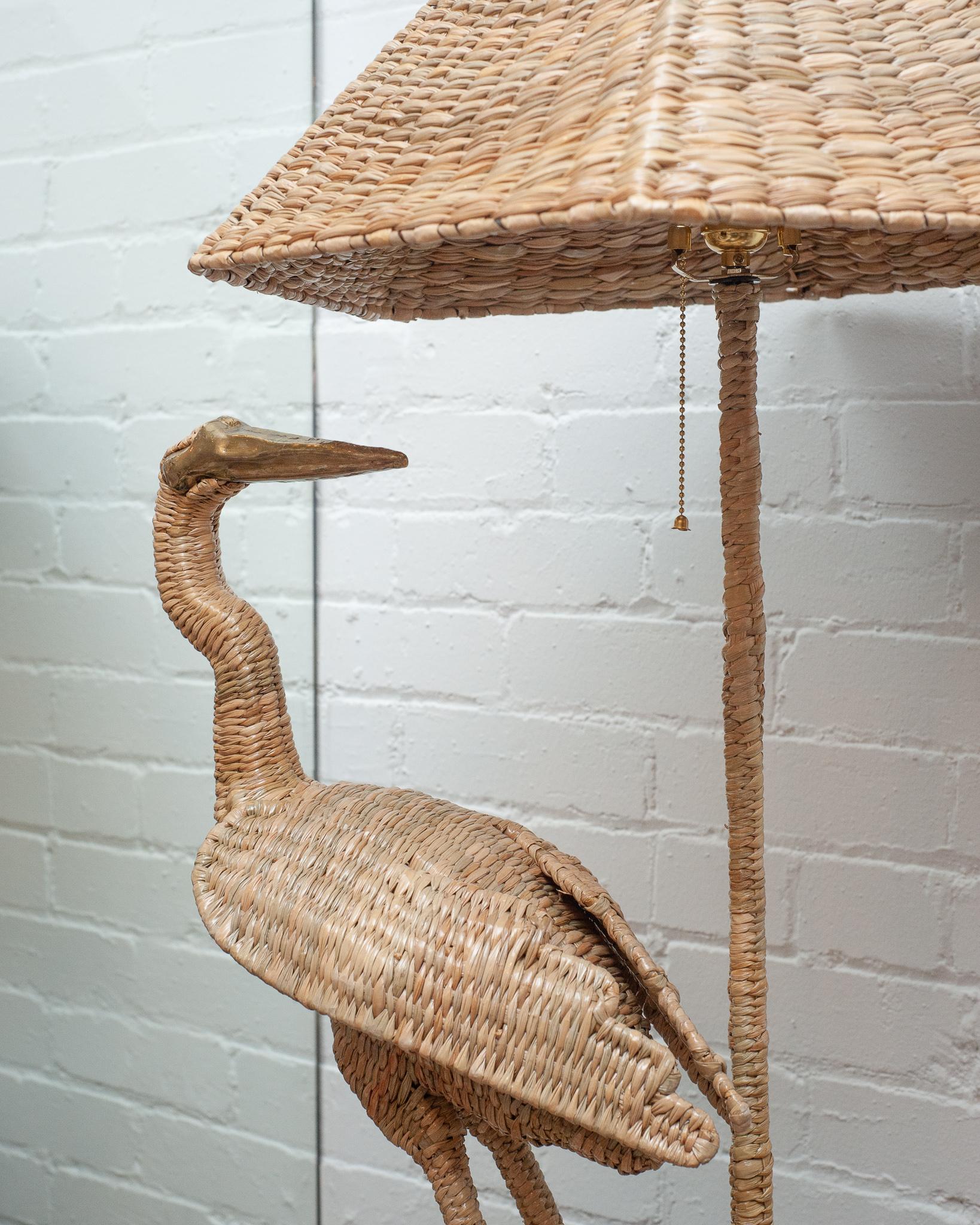 Hand-Woven Contemporary Mario Lopez Torres Pair of Woven Rattan Crane Table Lamps