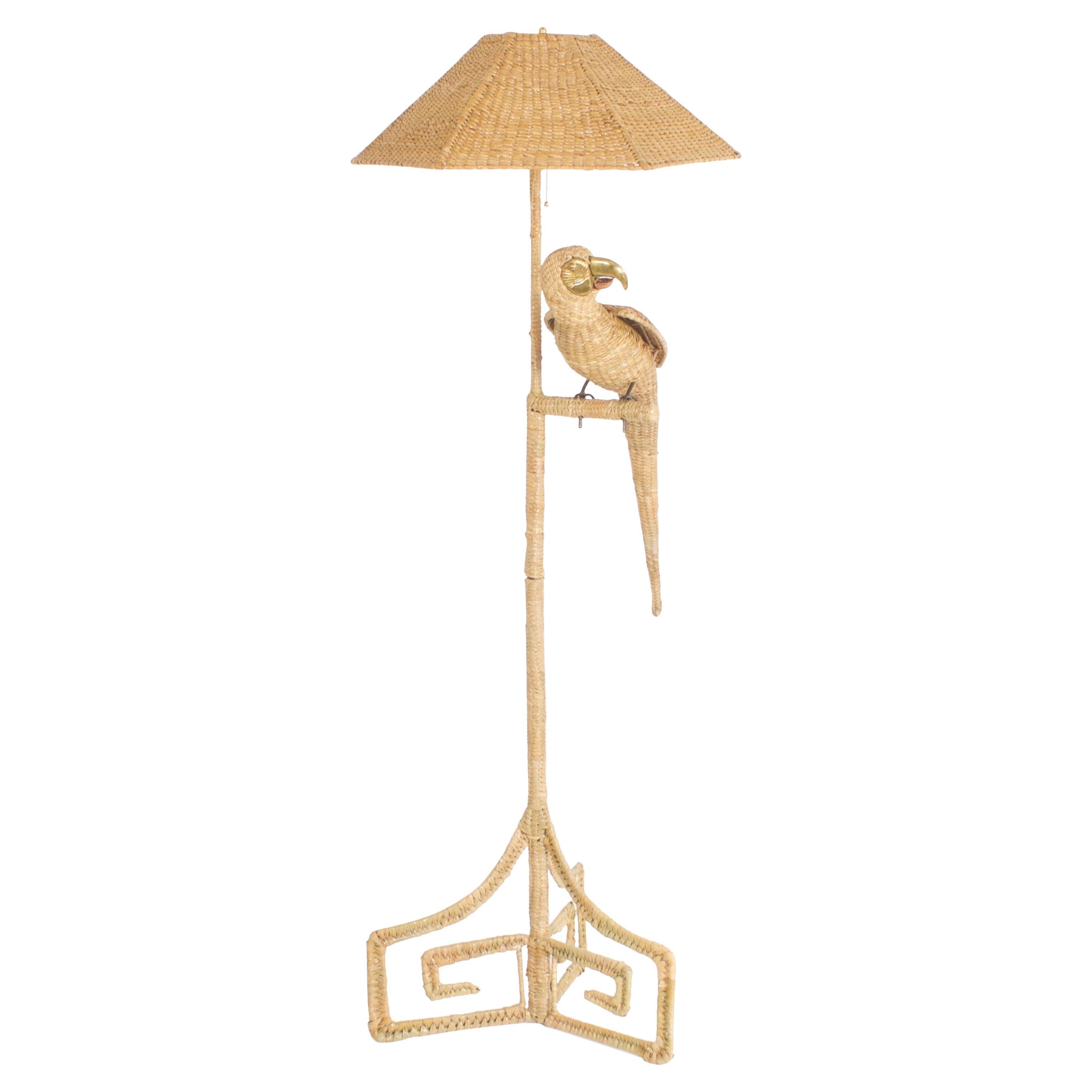 Contemporary Mario Lopez Torres Woven Rattan Macaw Floor Lamp