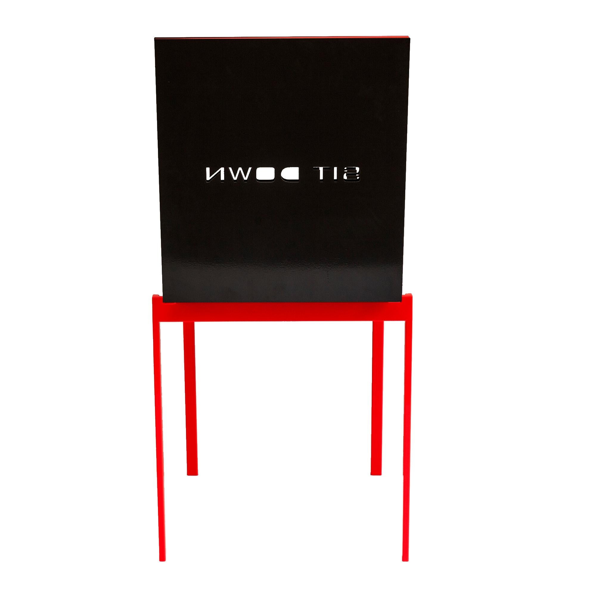 Metalwork Contemporary Mark Chair in Umbra Grey Colored Aluminum, Sit Down Inscription For Sale