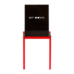 Contemporary Mark Chair in Umbra Grey Colored Aluminum, Sit Down Inscription