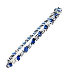 Contemporary, Marquise Blue Sapphire and Diamond 18 Karat White Gold Bracelet