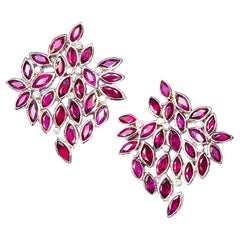 Rosior one-off Marquise Cut Ruby and Diamond Drop Earrings set in White Gold