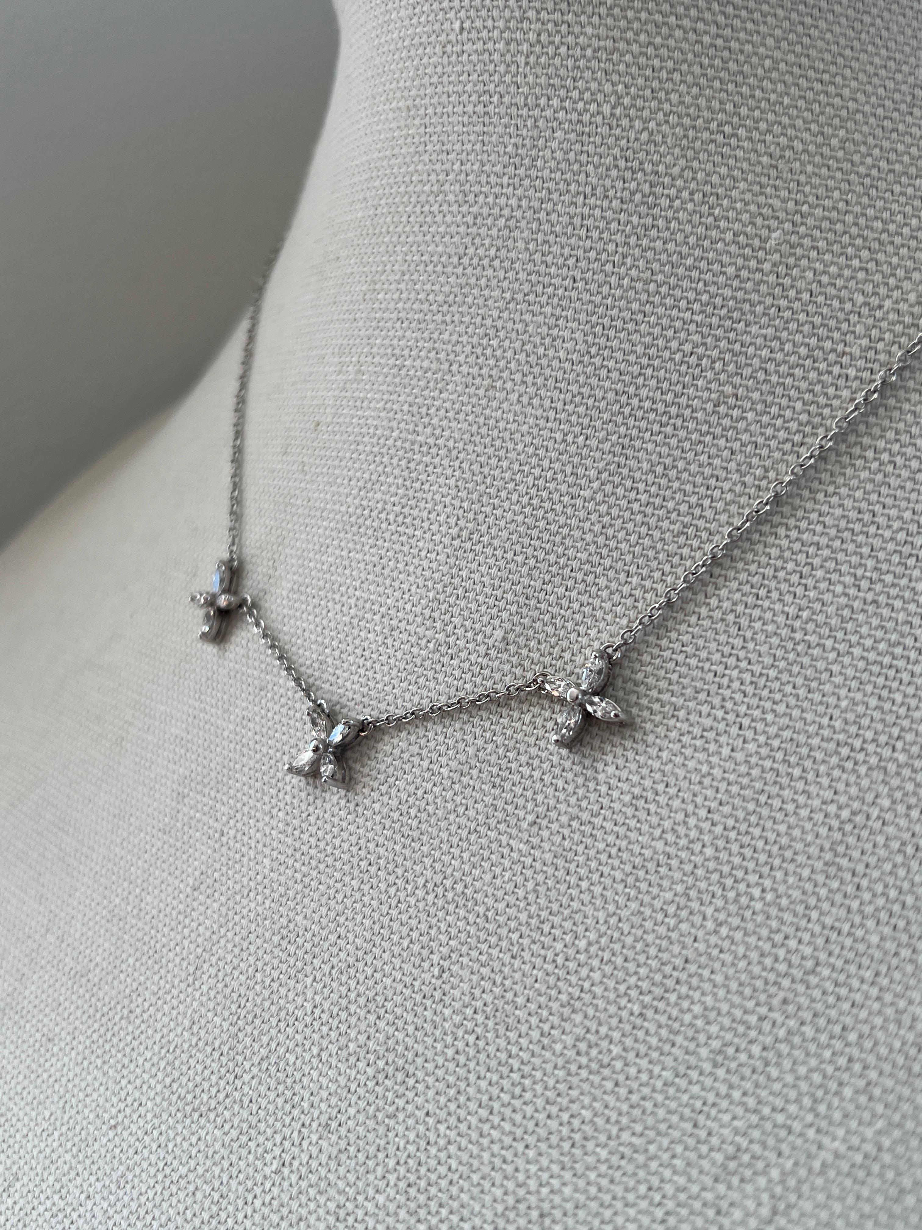 Women's or Men's Contemporary Marquise Diamond 14k White Gold Cluster Flower Station Necklace