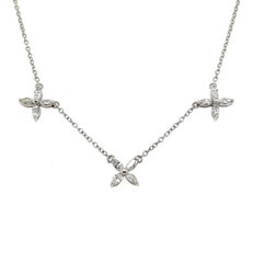 Contemporary Marquise Diamond 14k White Gold Cluster Flower Station Necklace