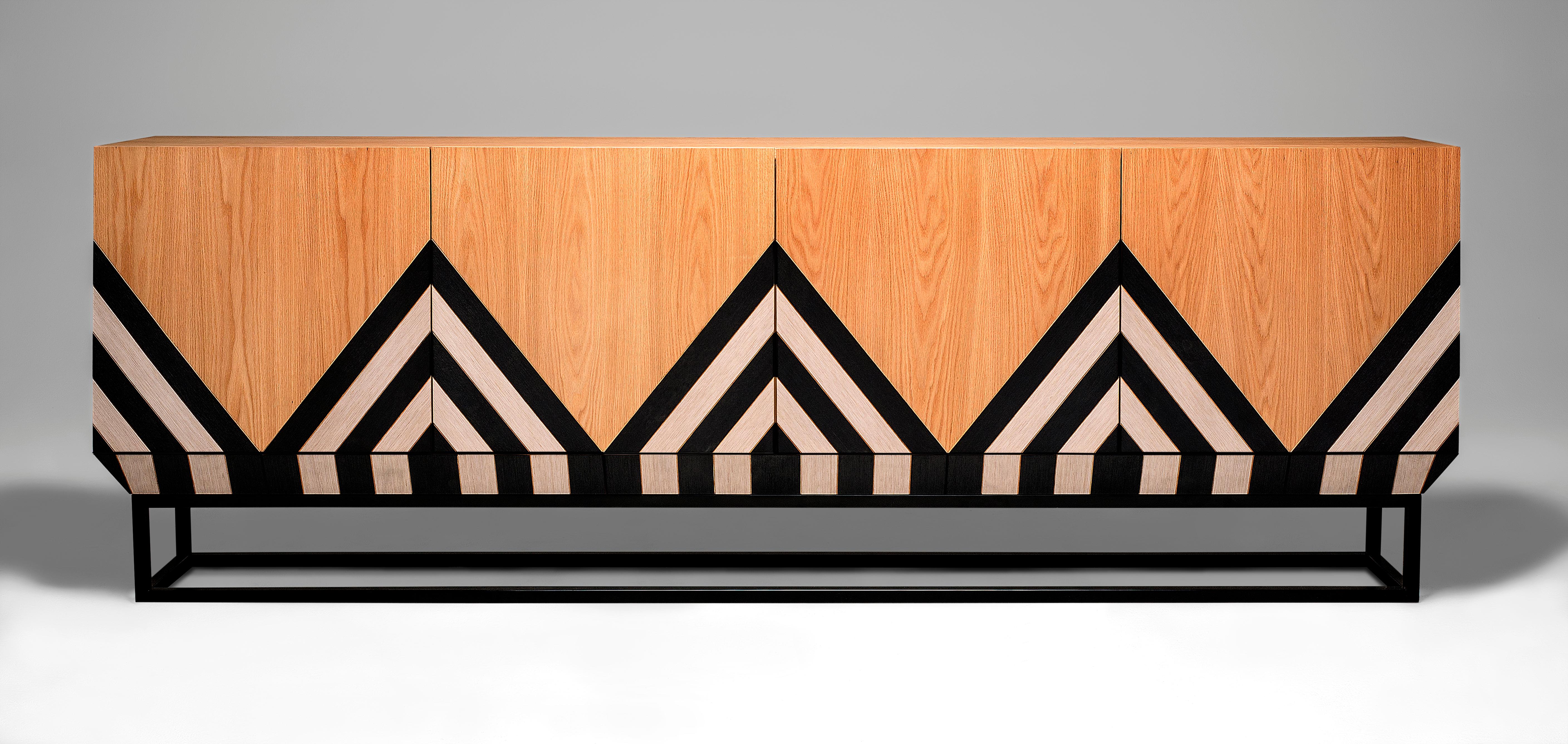 Perfectly signing its name, the textures and diamond shaped arrangement of wood tiles engraves each cabinet with a tribal-like aesthetic — inspiration that could only have been had by international designer Larissa Batista. Every exclusive Martin