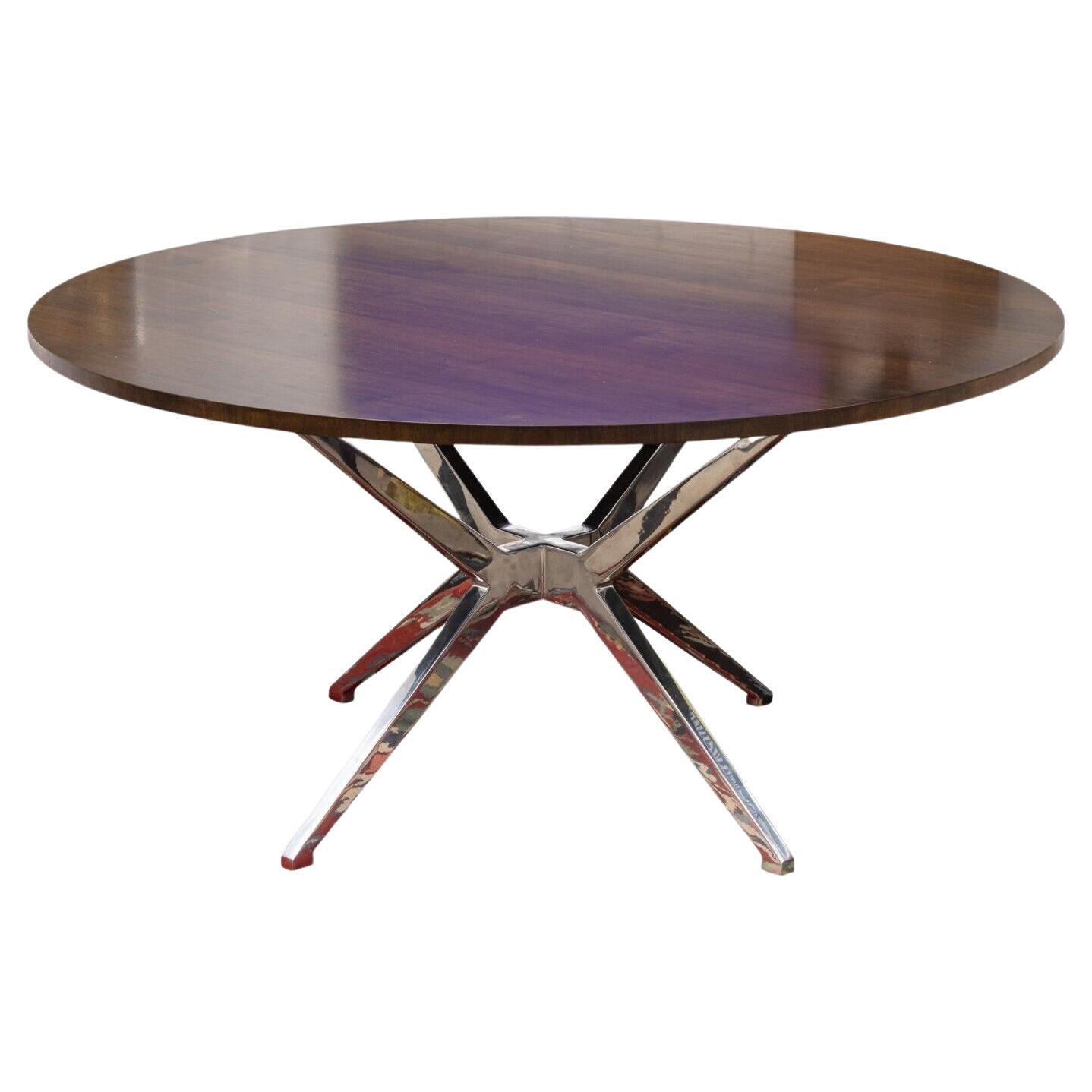 Contemporary Maslow Spider Walnut and Polished Aluminum Round Dining Room Table