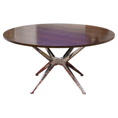 Contemporary Maslow Spider Walnut and Polished Aluminum Round Dining Room Table