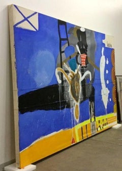 Peinture contemporaine bleue massive Homme magique signée Ouattara Watts datée des années 1990