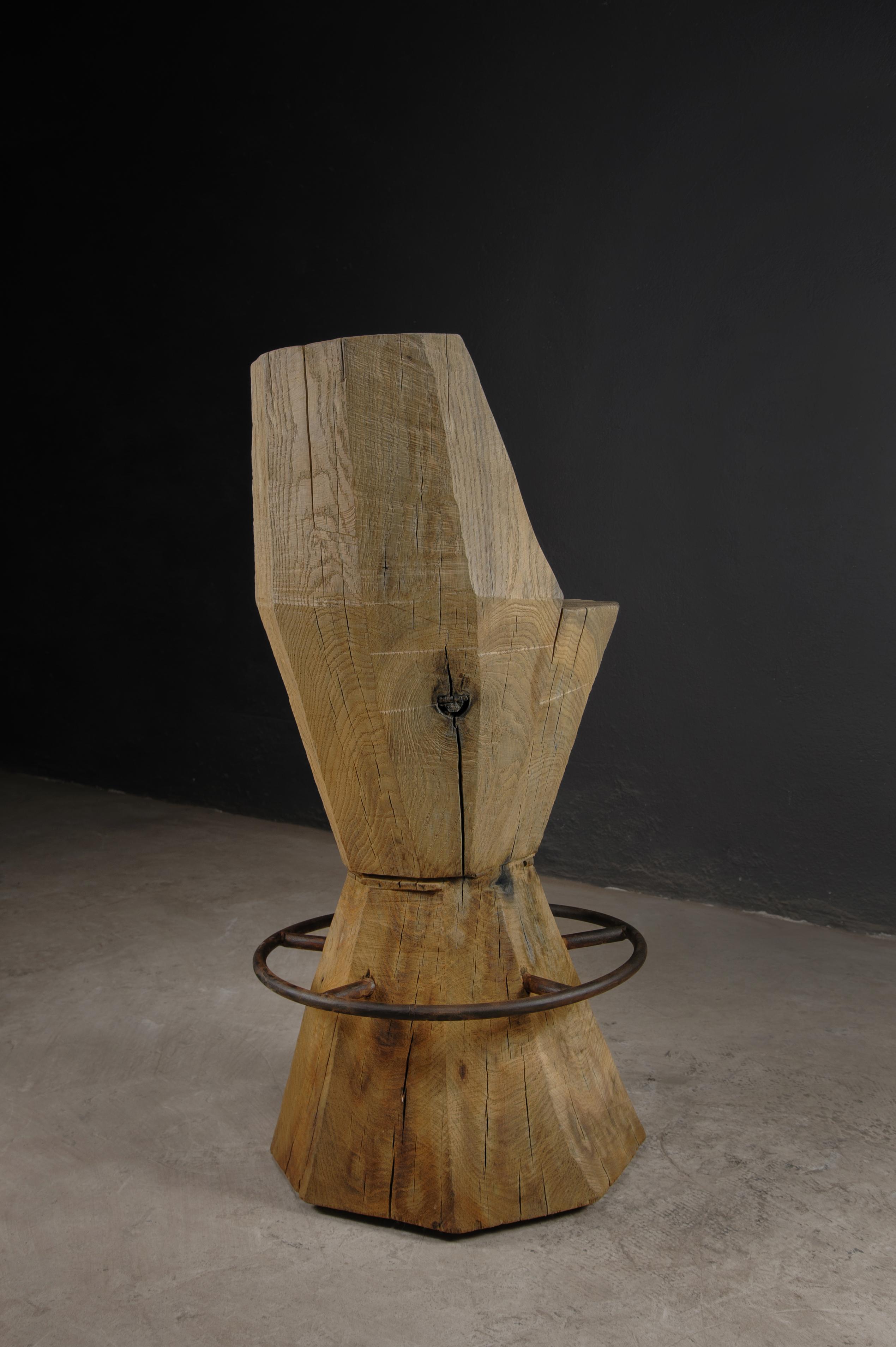 Contemporary Massive Counter Stool in Solid Oak Wood by Denis Milovanov For Sale 6