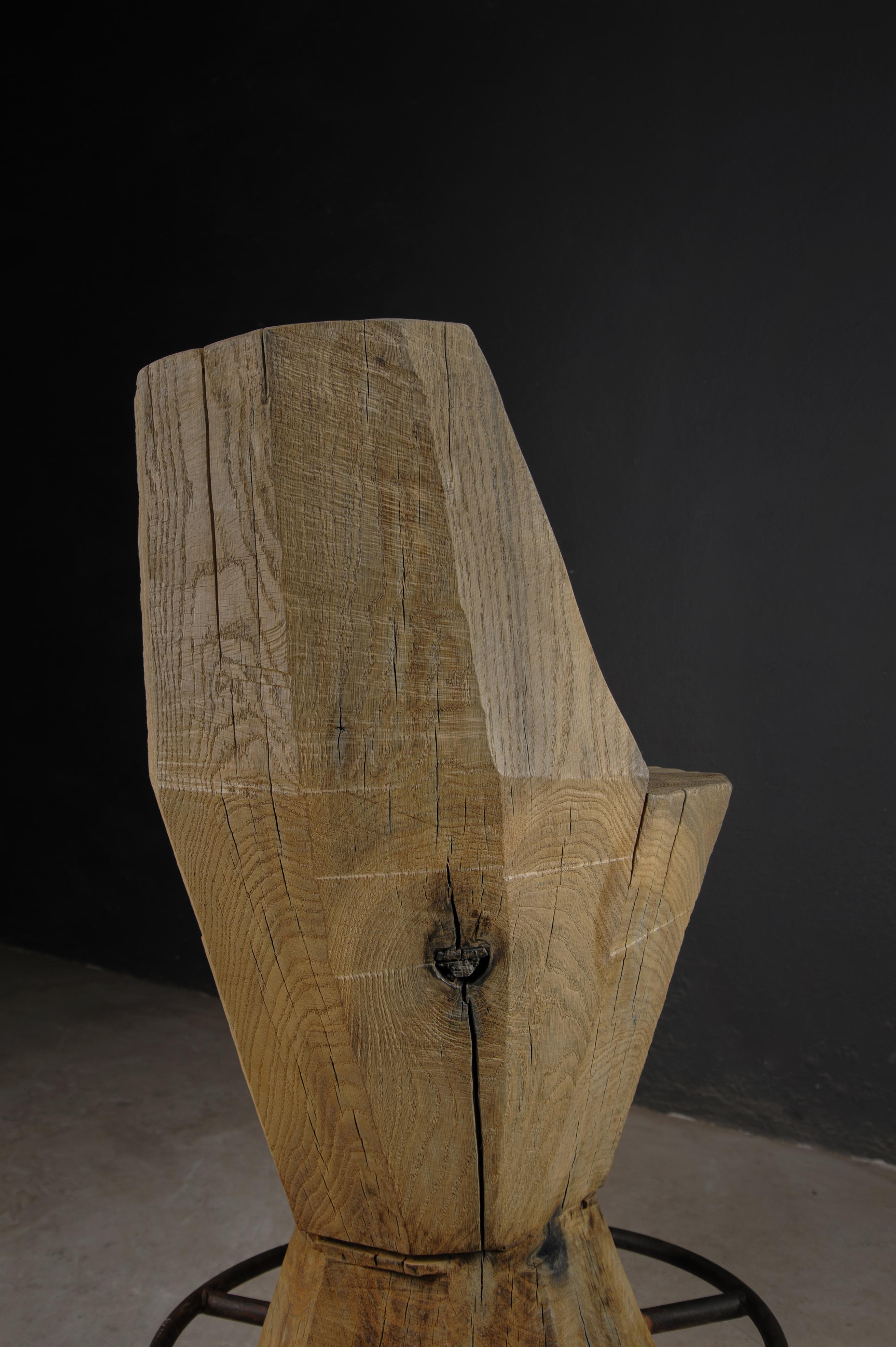 Contemporary Massive Counter Stool in Solid Oak Wood by Denis Milovanov For Sale 7
