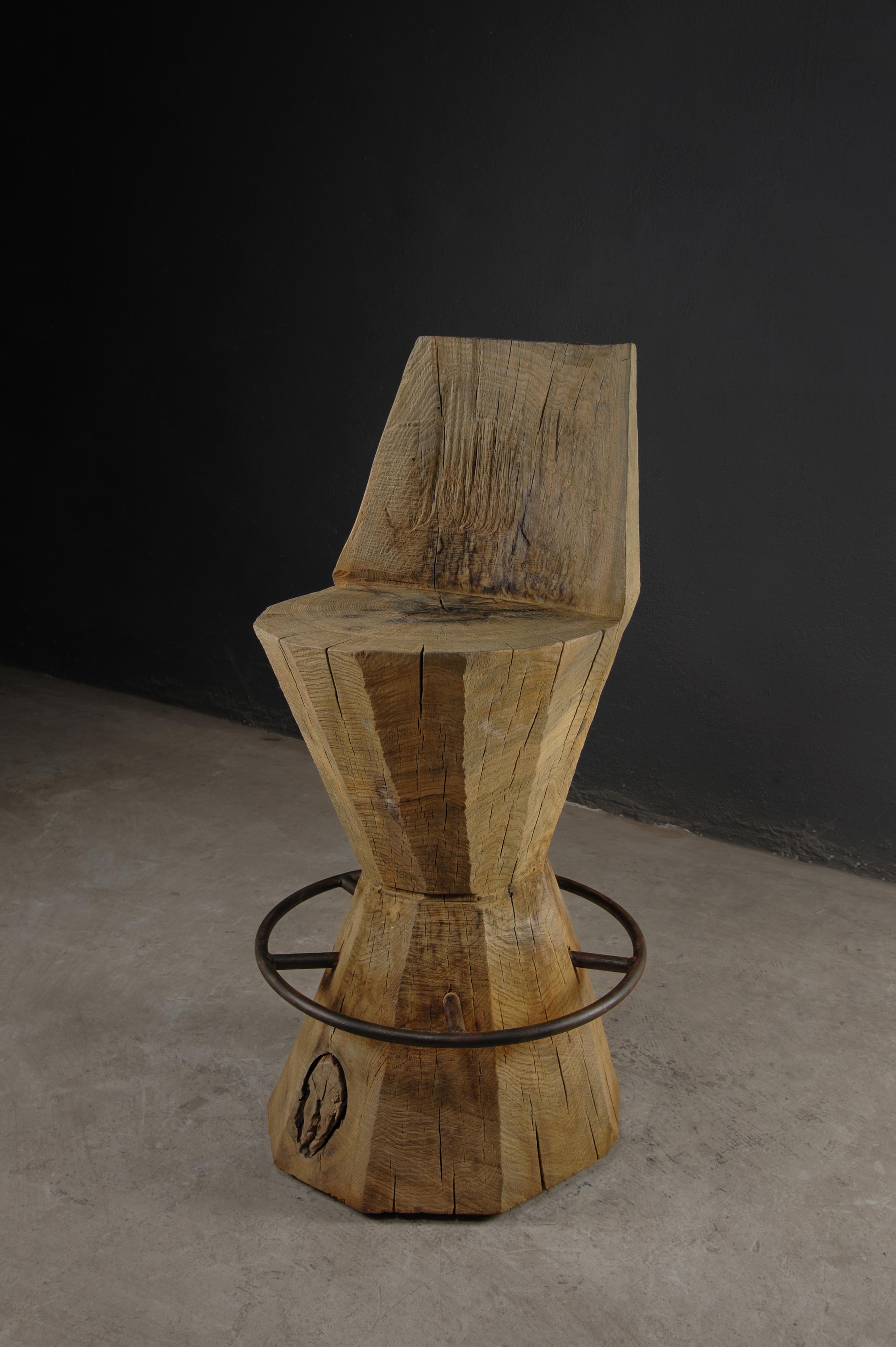 Russian Contemporary Massive Counter Stool in Solid Oak Wood by Denis Milovanov For Sale