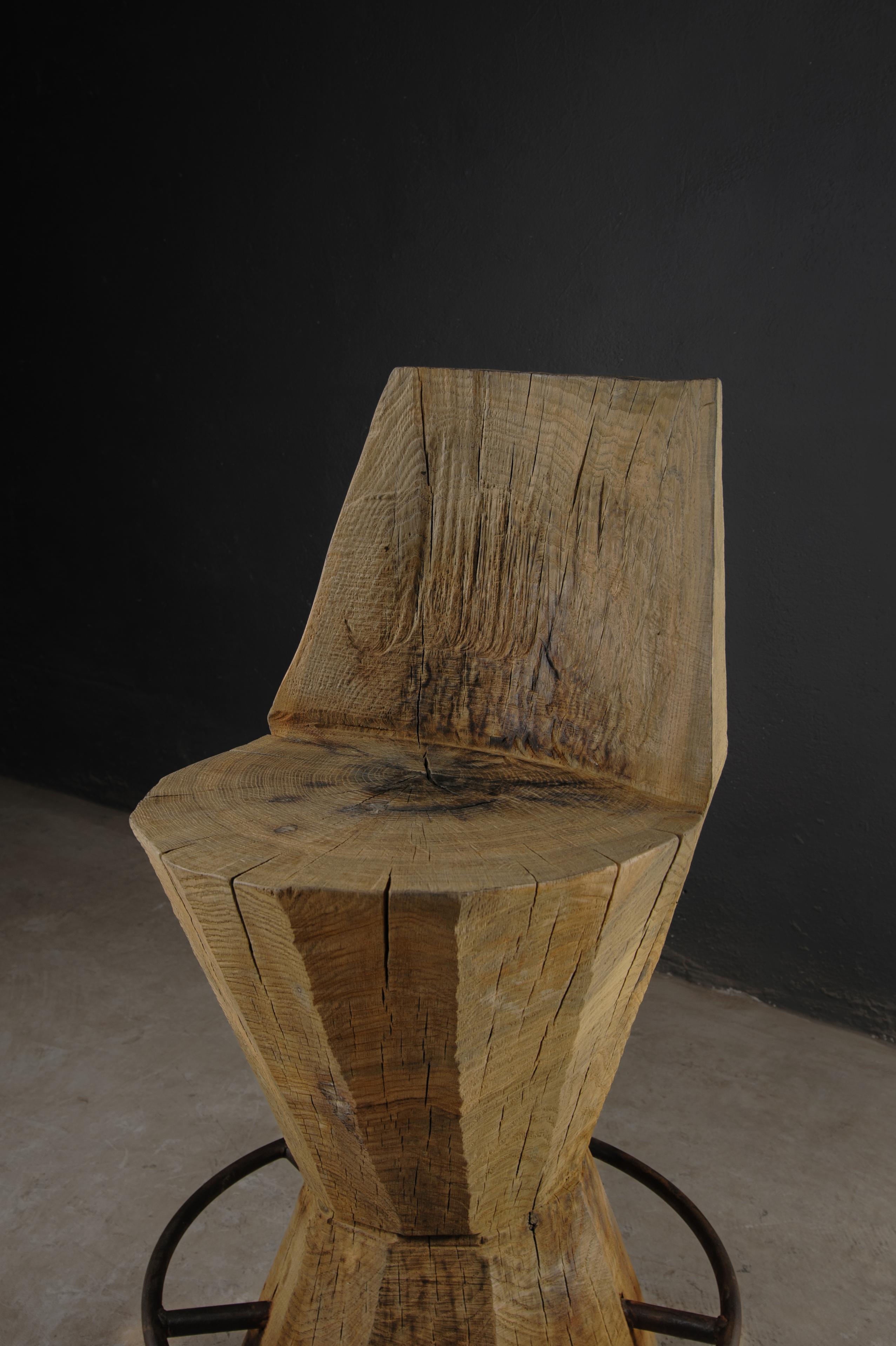 Contemporary Massive Counter Stool in Solid Oak Wood by Denis Milovanov In New Condition For Sale In Paris, IDF