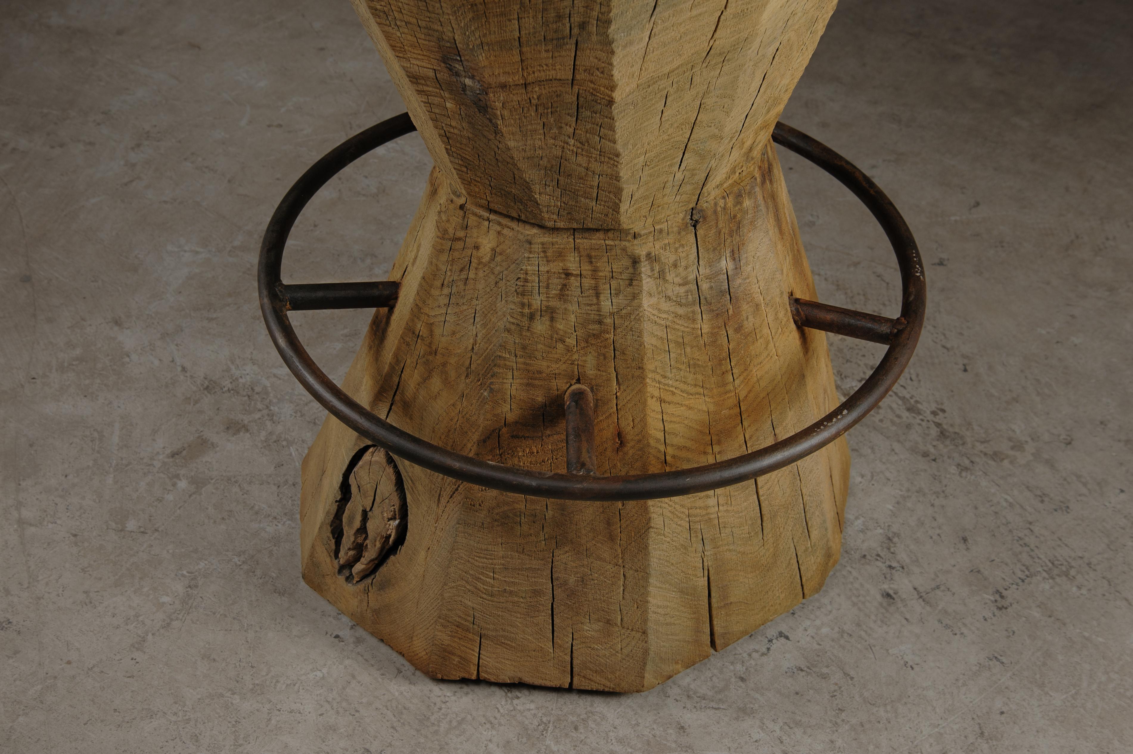 Contemporary Massive Counter Stool in Solid Oak Wood by Denis Milovanov For Sale 3