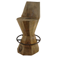 Contemporary Massive Counter Stool in Solid Oak Wood by Denis Milovanov