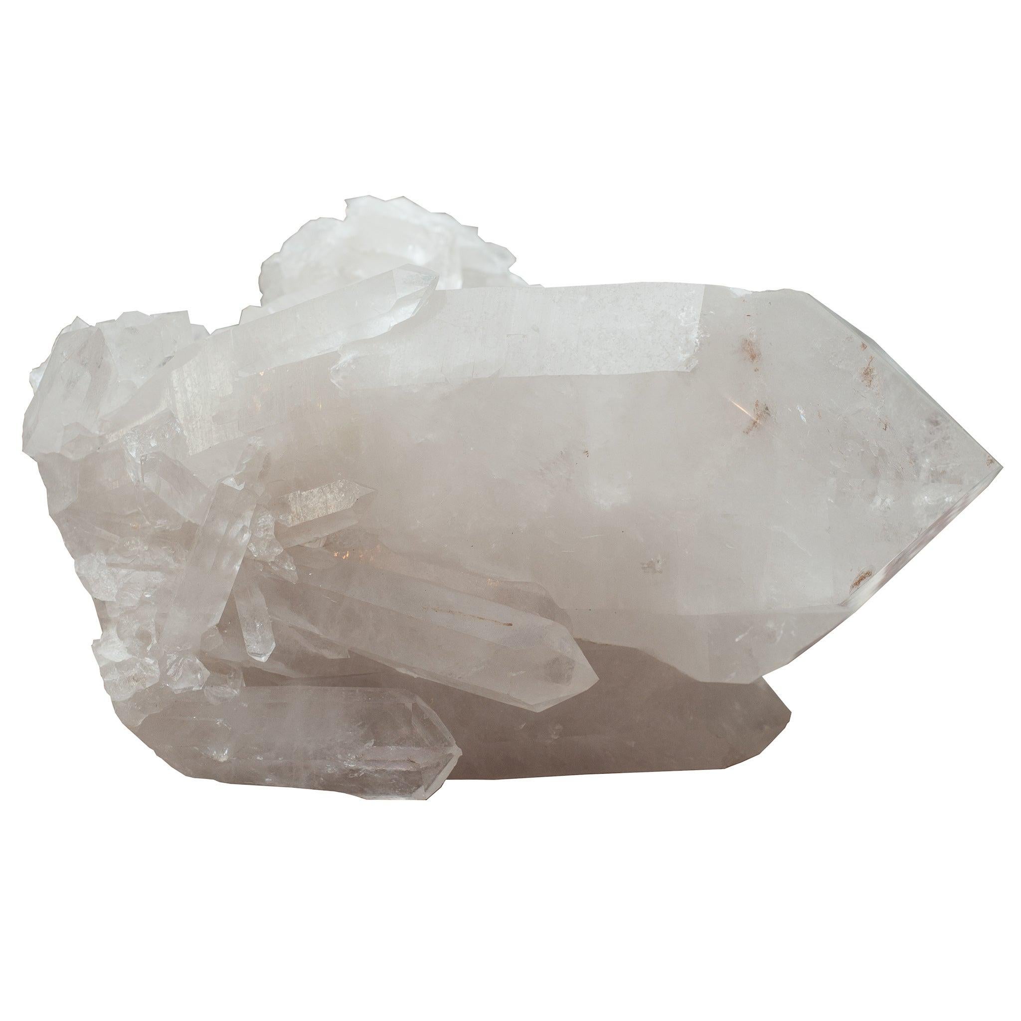 Pochette contemporaine à pointes en cristal de roche massif blanc et quartz clair