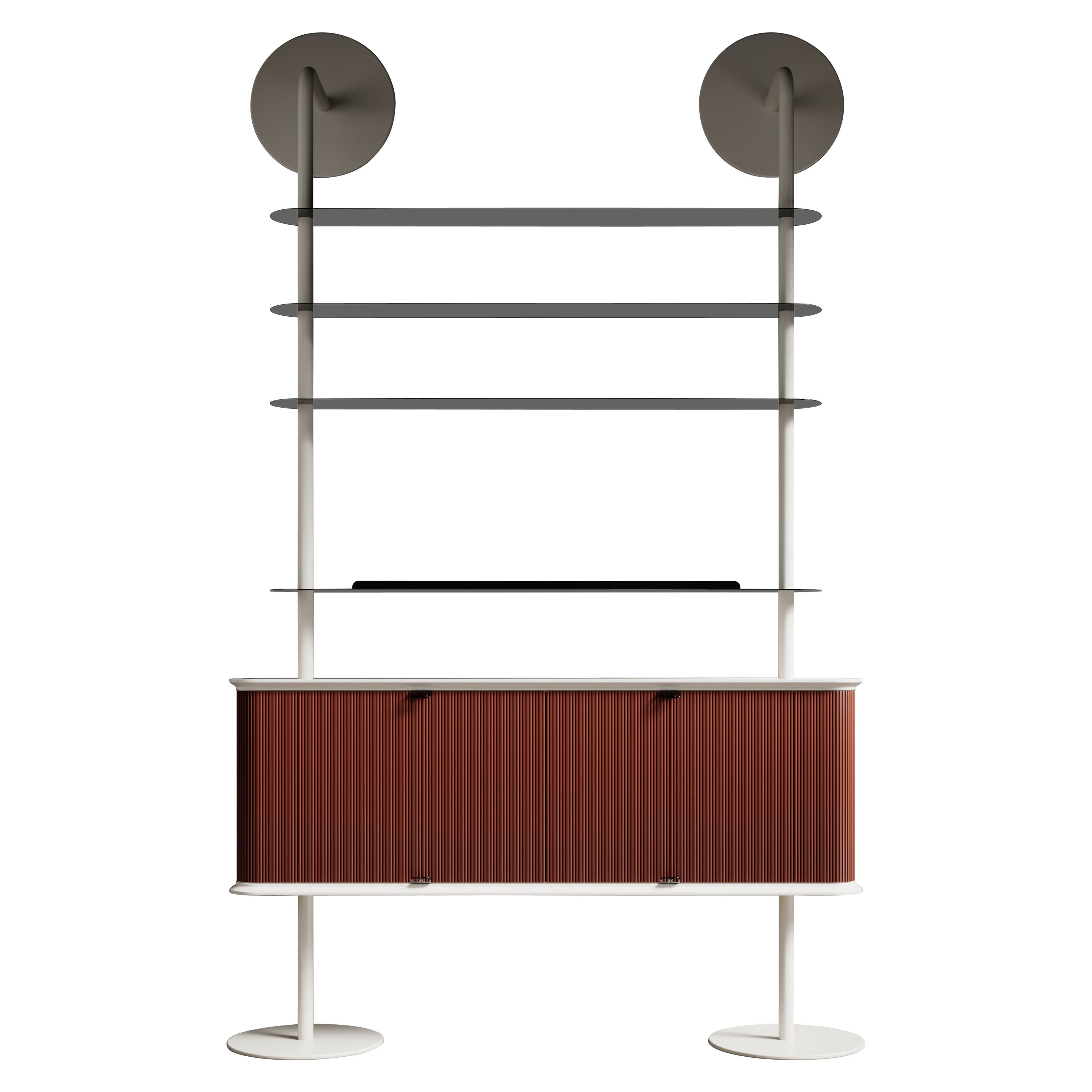 Contemporanea Matias Sagaría Libreria Contenitore Bifacciale Metallo Legno Rosso Bianco in vendita