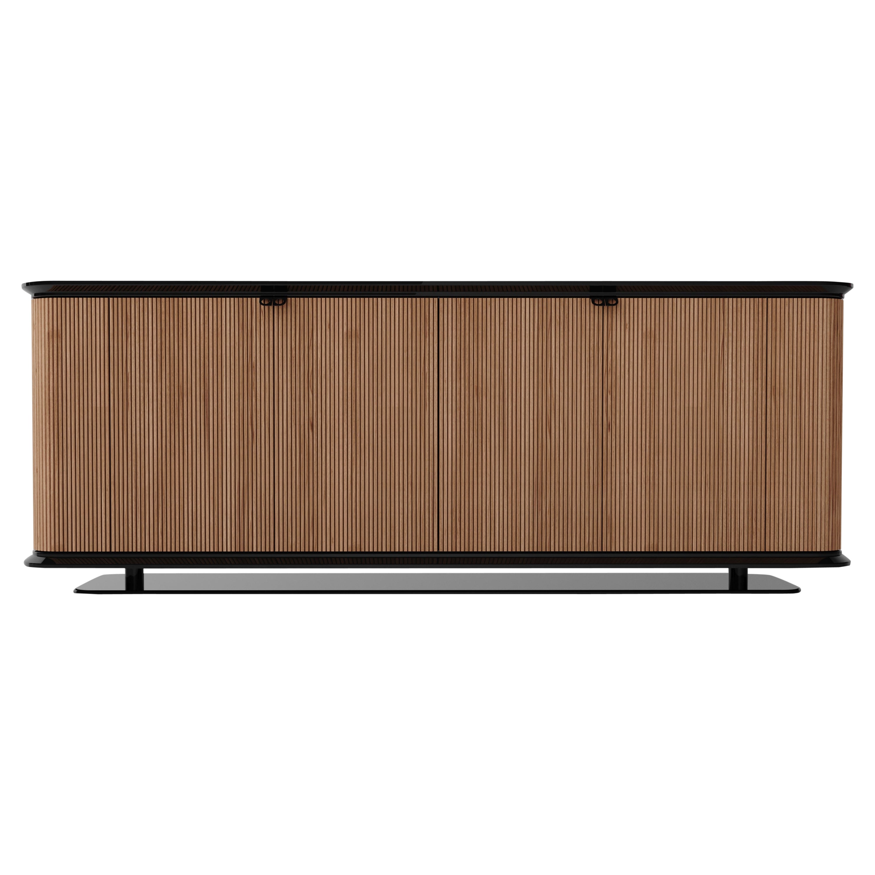 Zeitgenössisches Matias Sagara Doppelseitiges Sideboard aus Canaletto-Holz und Marmor in Grün
