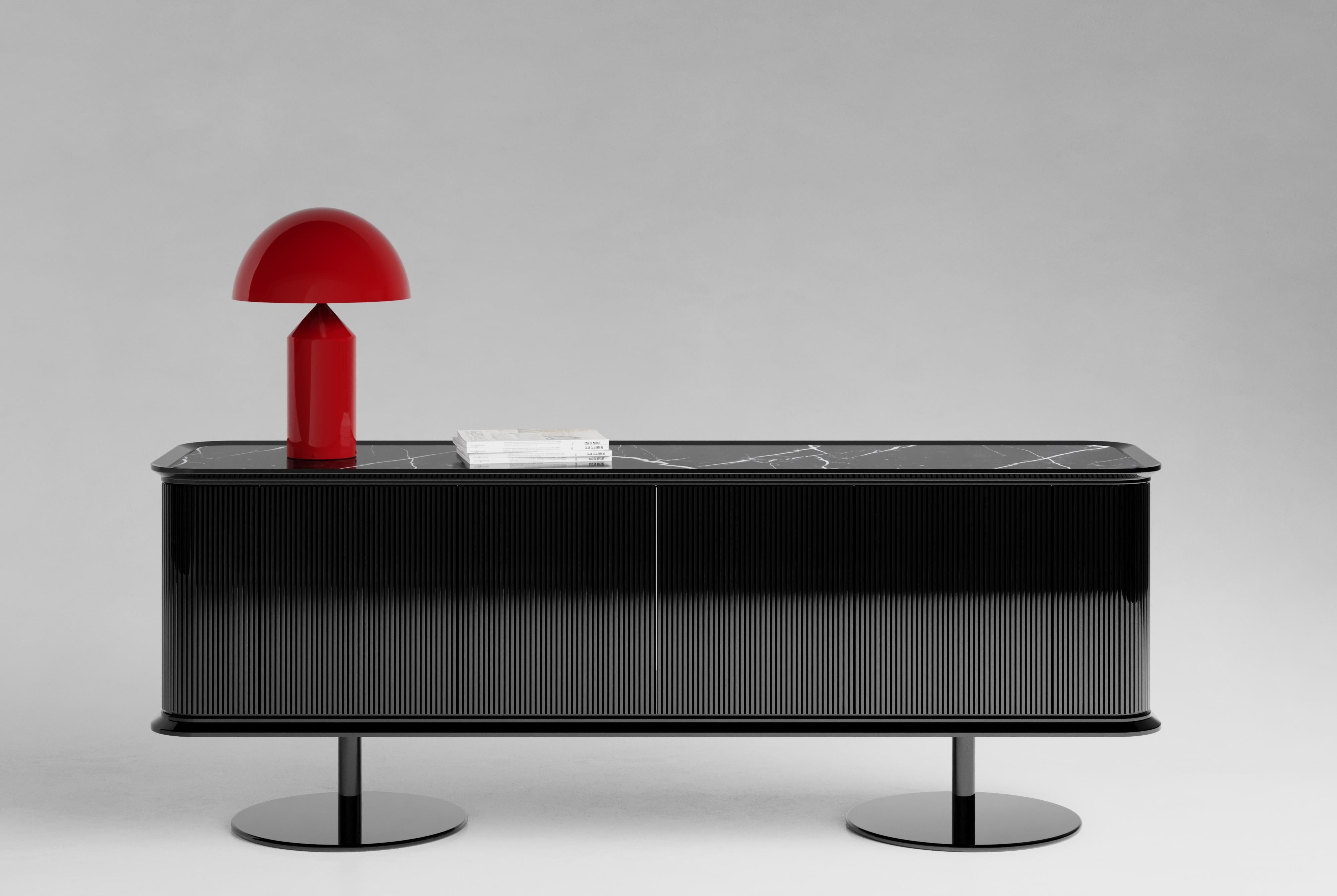 Italian Contemporary Matias Sagaría Double-Sided Sideboard Wood Marquiña Marble Black For Sale