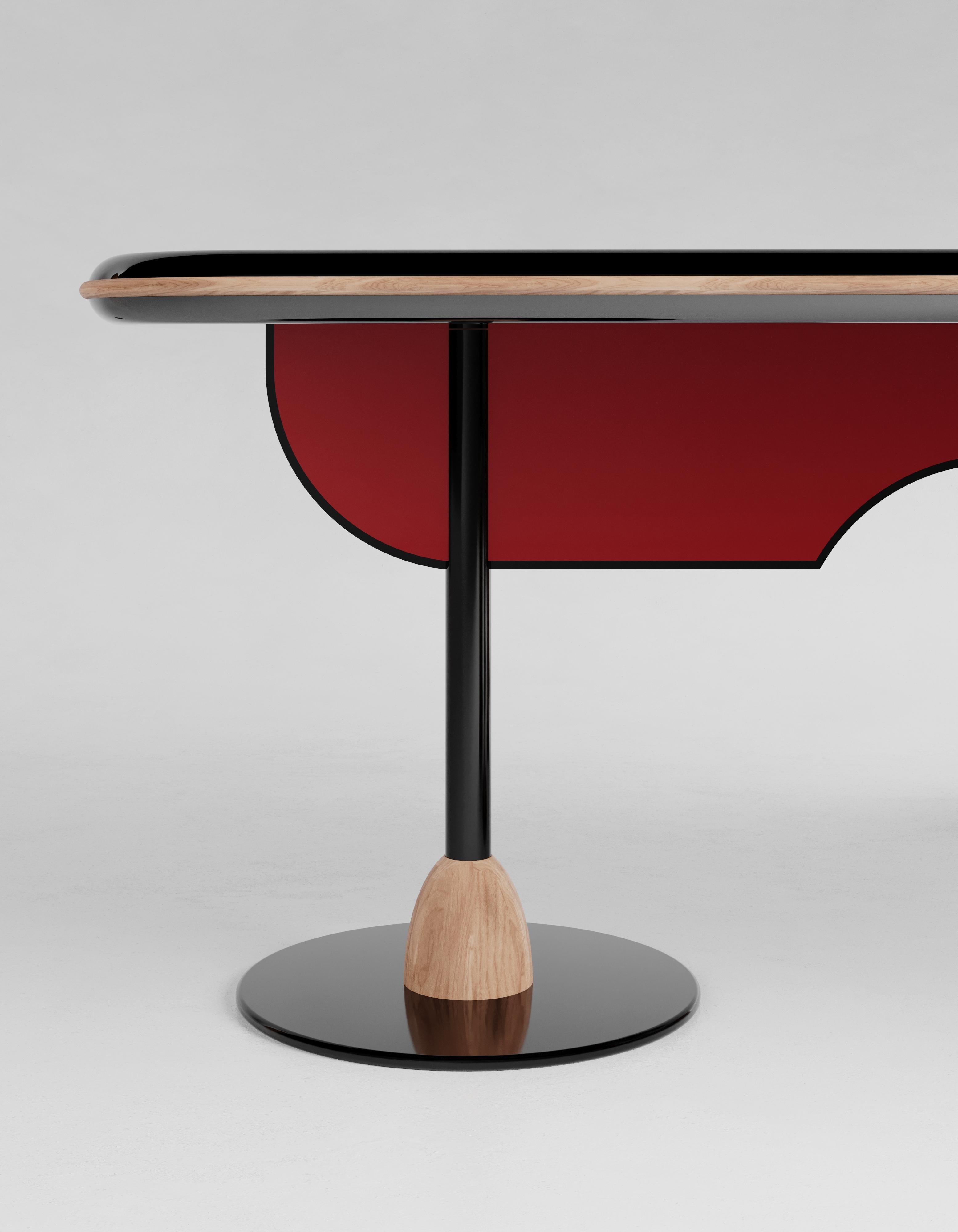 Table de salle à manger de luxe contemporaine Matias Sagara Base en bois de racine et métal rouge finition Neuf - En vente à San Polo, Parma