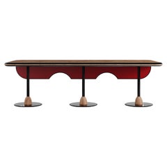 Contemporary Matias Sagaría Luxury Dining Table Root Wood Metal Base Red Fin