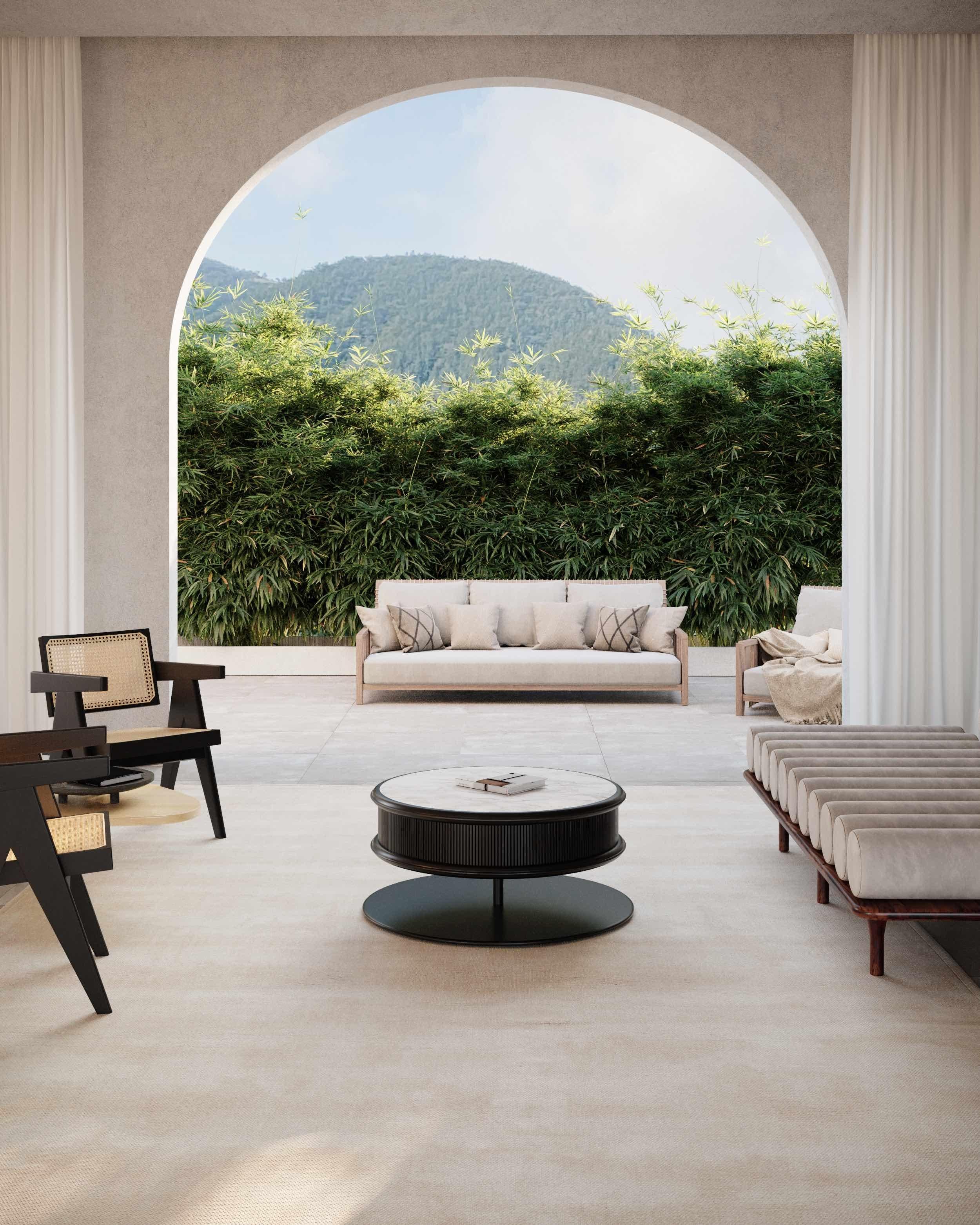 International Style Contemporaneo Matias Sagaría Tavolino rotondo Noce Italiano Piano in marmo Grigio in vendita