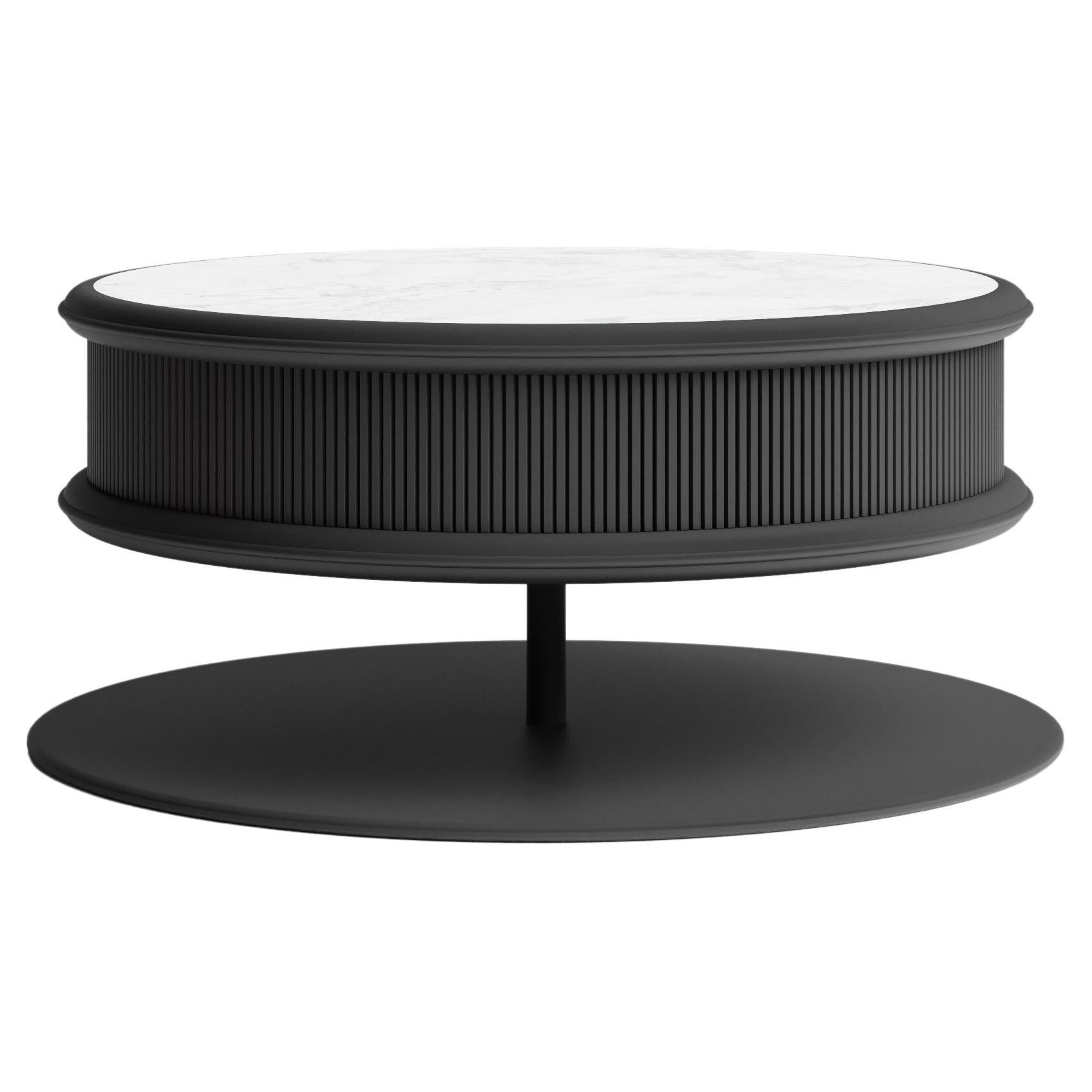 Contemporary Matias Sagaría Round Coffee Table Italian Walnut Marble Top Grey