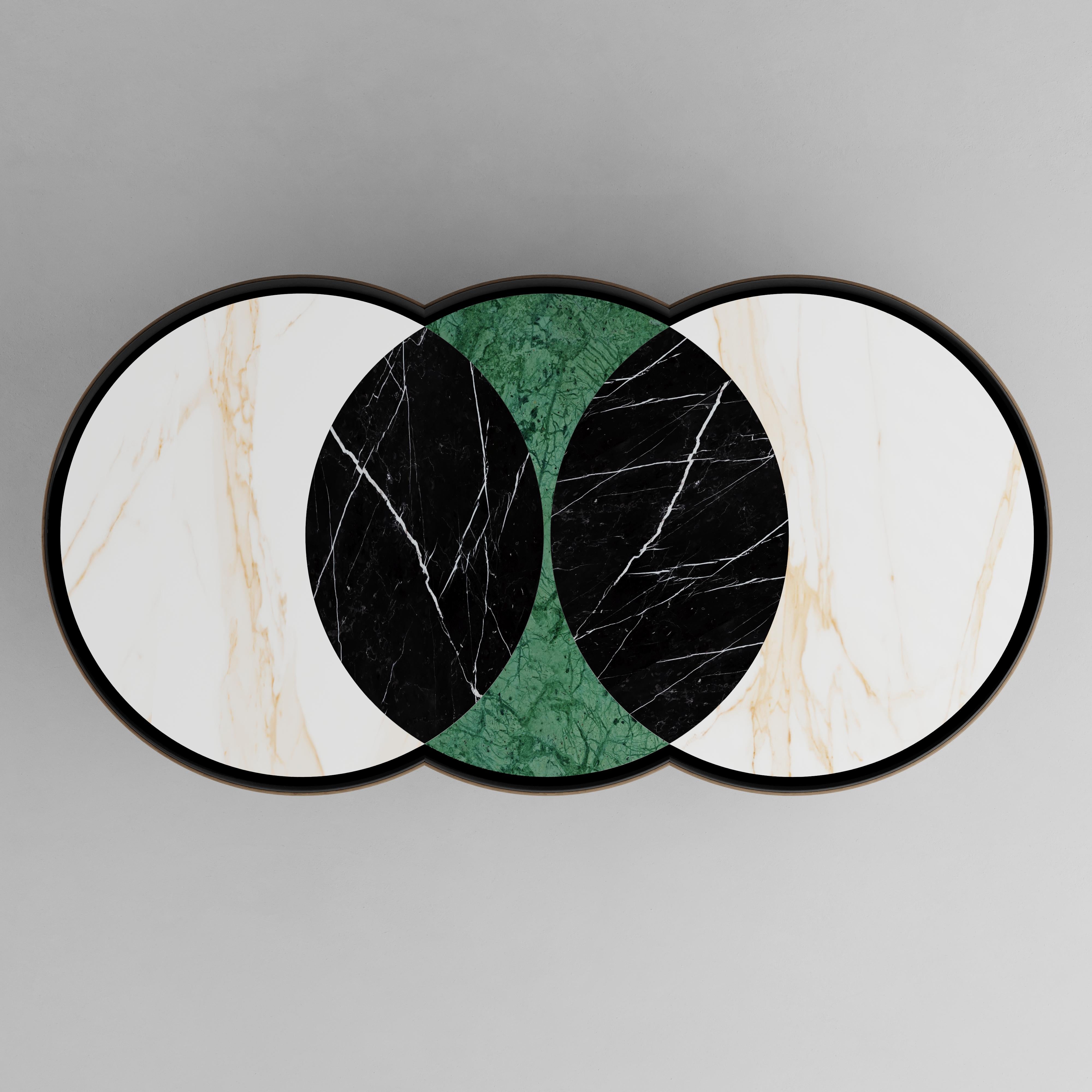 Contemporary Matias Sagaría Runder Couchtisch Italienischer Nussbaum Marmorplatte Grün im Zustand „Neu“ im Angebot in San Polo, Parma